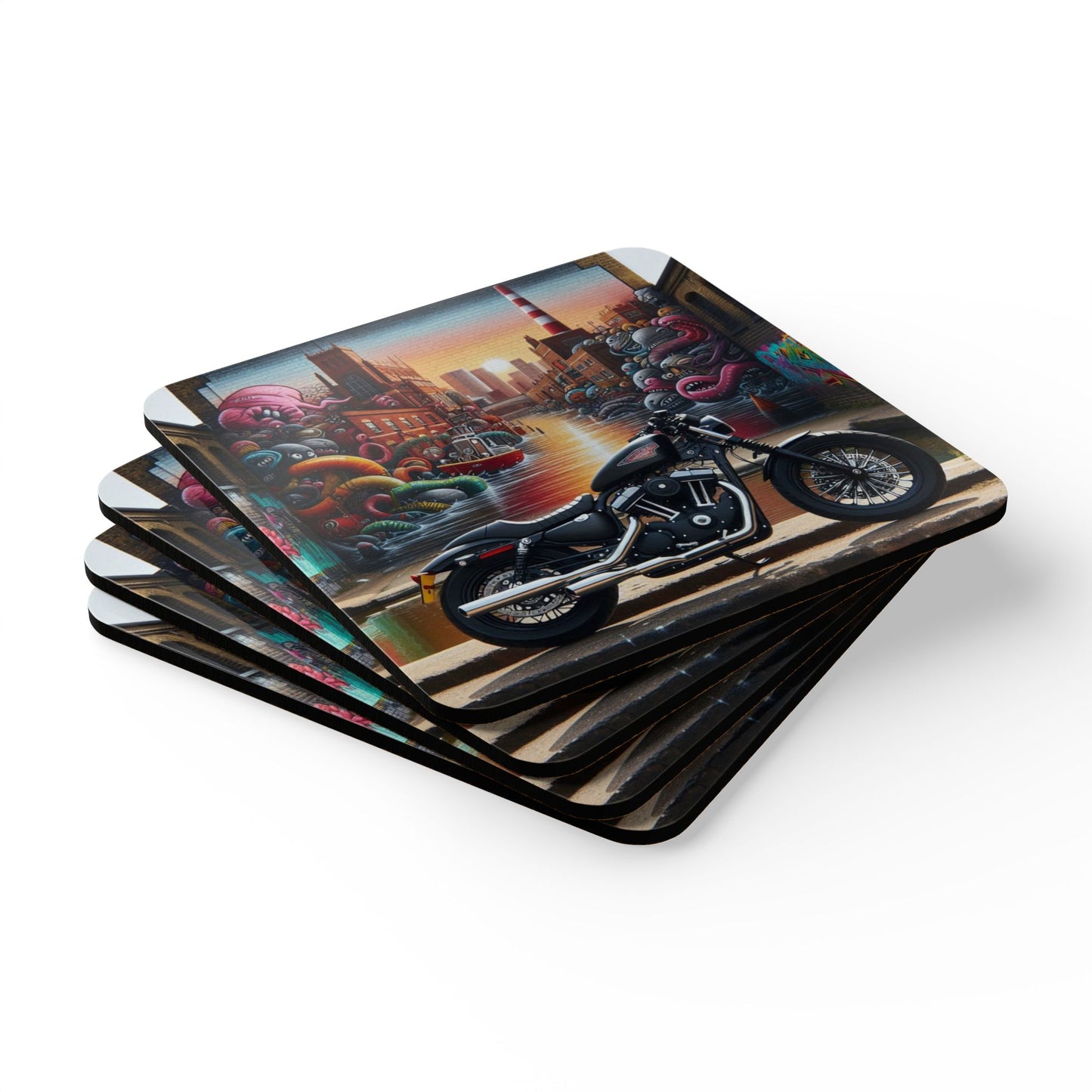 Motorcycle Bar Coaster Set – Biker Drink Coasters for Man Cave, Garage & Retro Decor