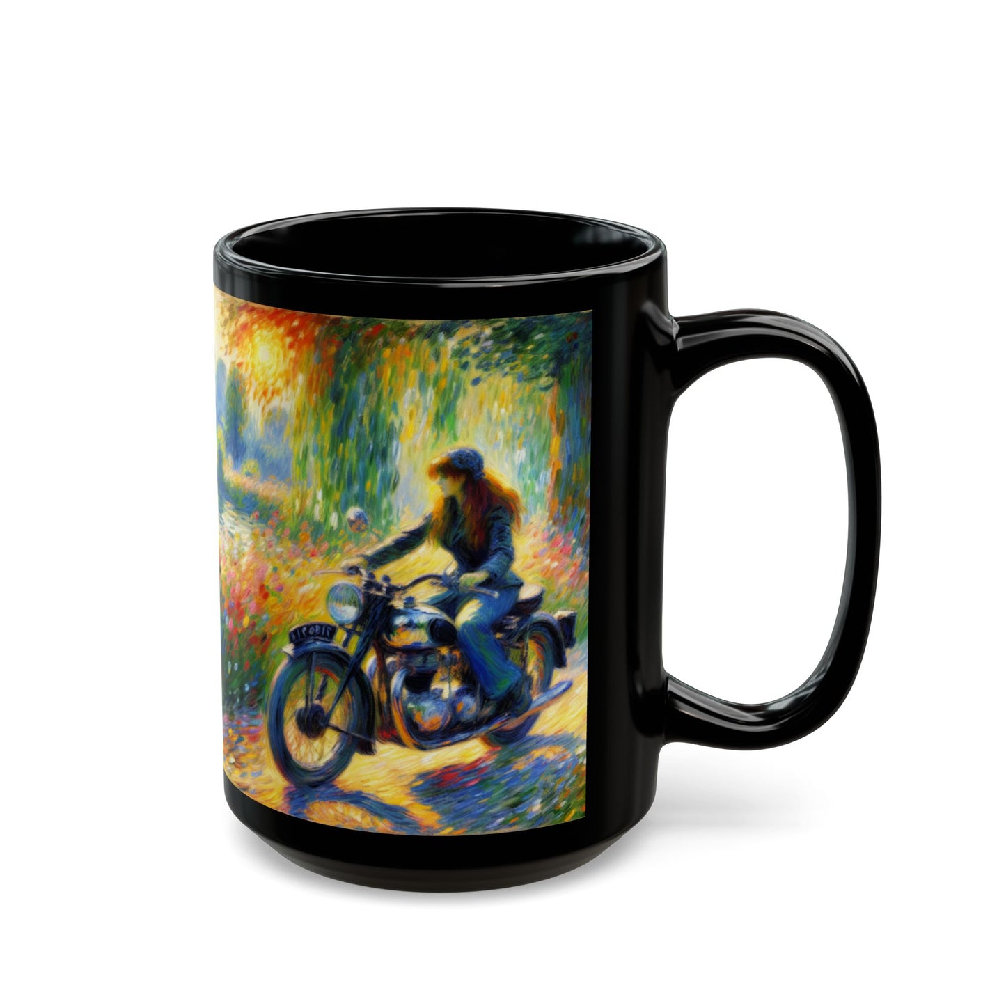 Mug - Monet inspired art-Girl on a Motorcycle-Biker Coffee Cup