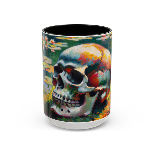 Mug - Colorful Monet Style Skull-Skull and Flowers Coffee Cup