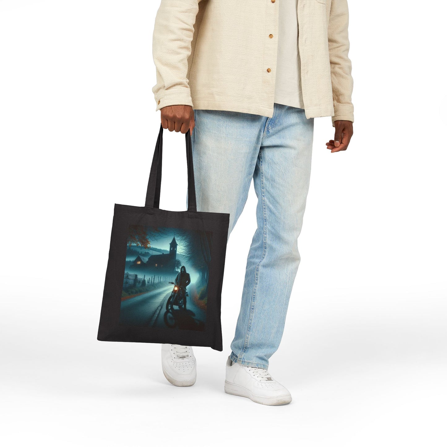 Mystical Ride Motorcycle Canvas Tote Bag, Eco-Friendly Shopping Bag, Adventure Tote, Gift for Bikers, Weekend Getaway Bag
