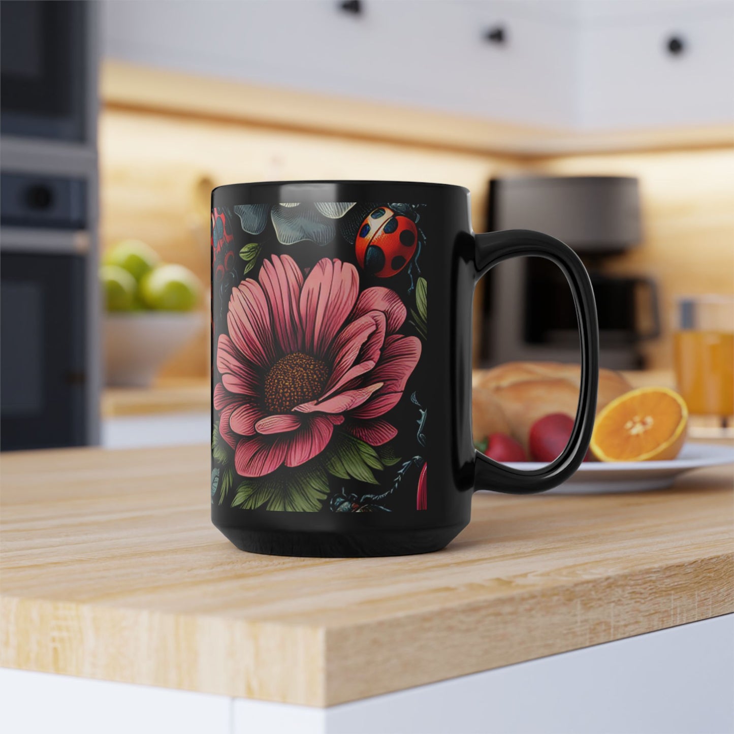 Mug - Floral Skull and Beetle Design-Gothic Kitchen-Graphic Skull Mug