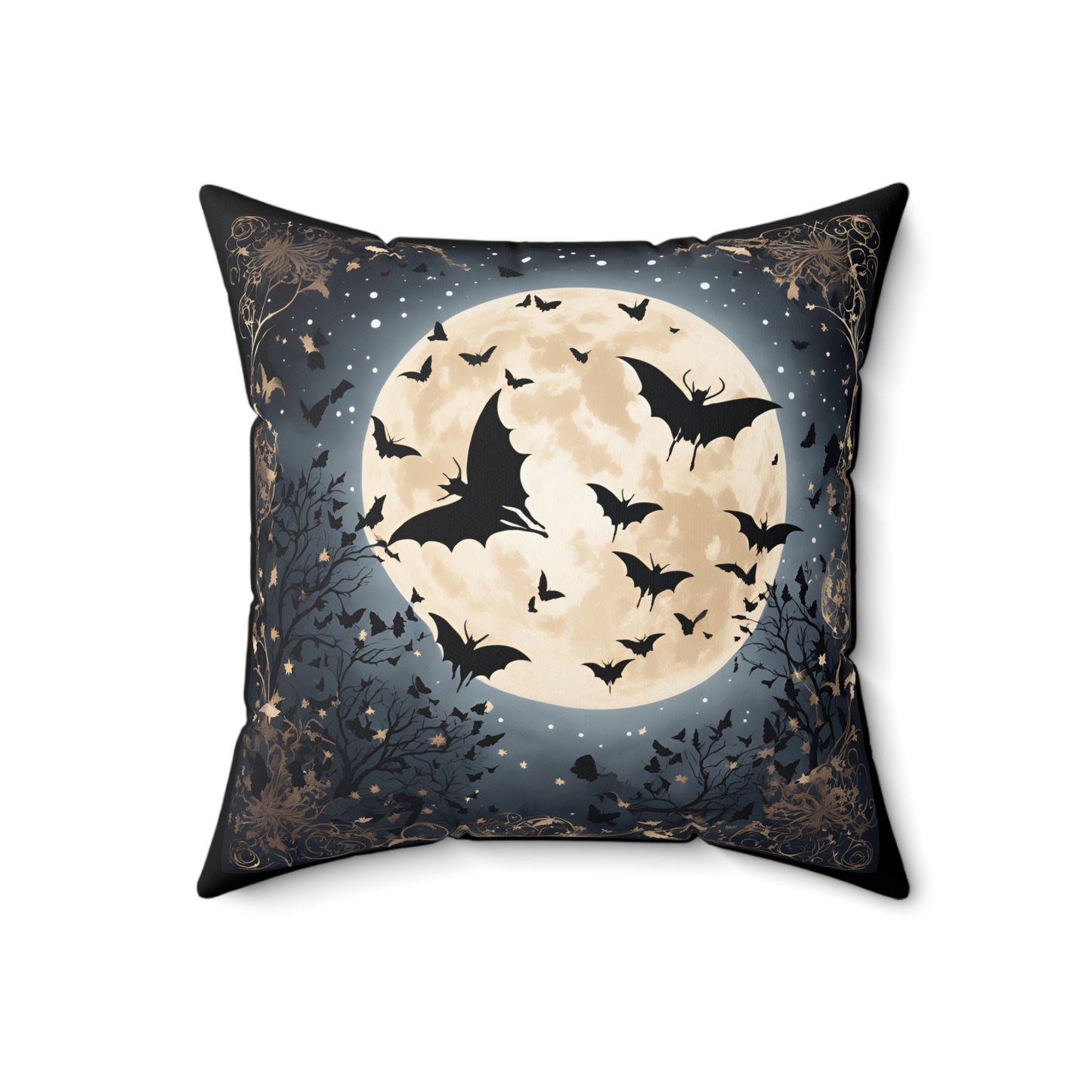 Square Pillow-Bats in the Moonlight- Reversible Decor