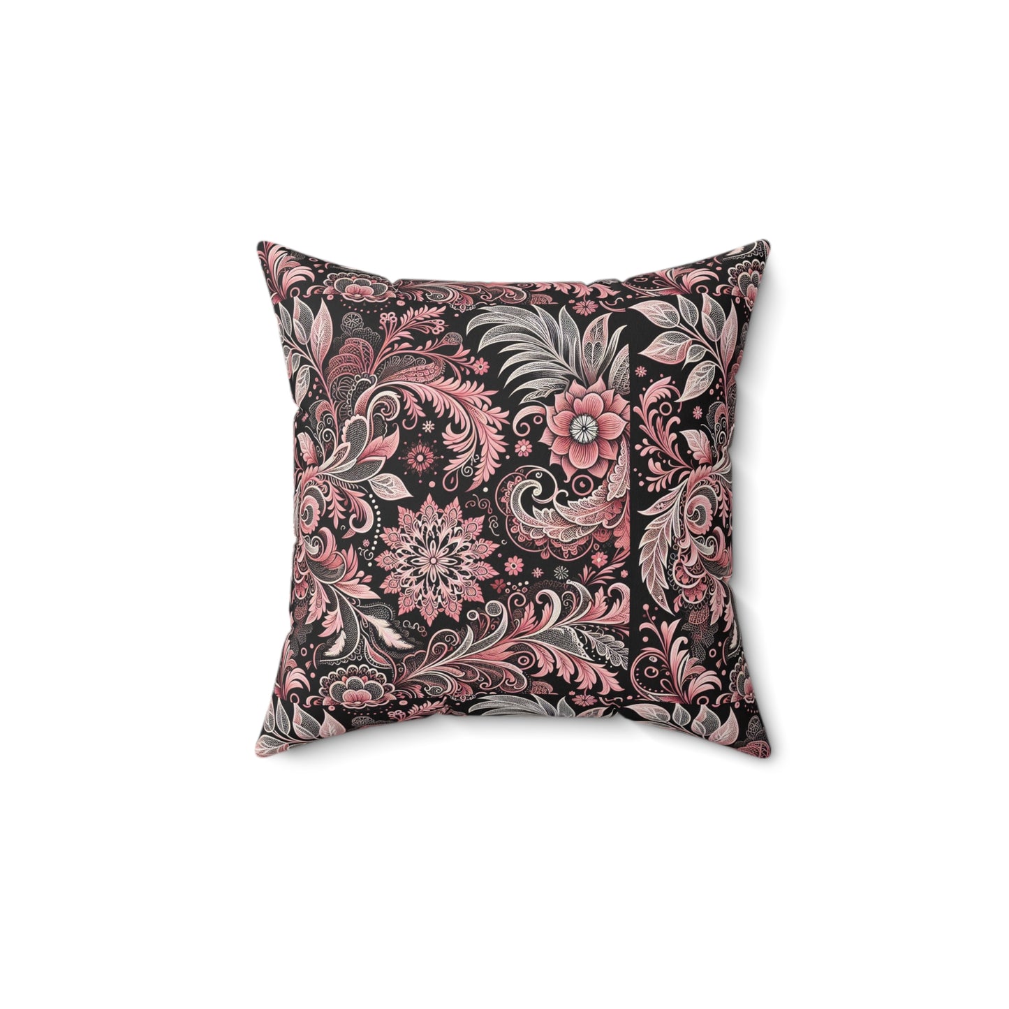 Pillow-Pink and Black Lace print Cushion