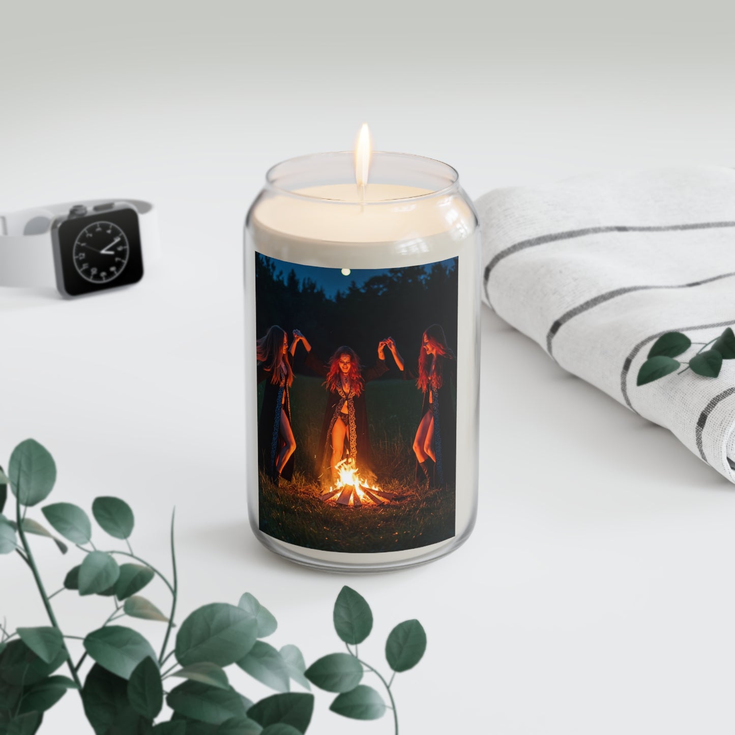 Scented Candle-Witches dance around a bonfire-Rustic decor