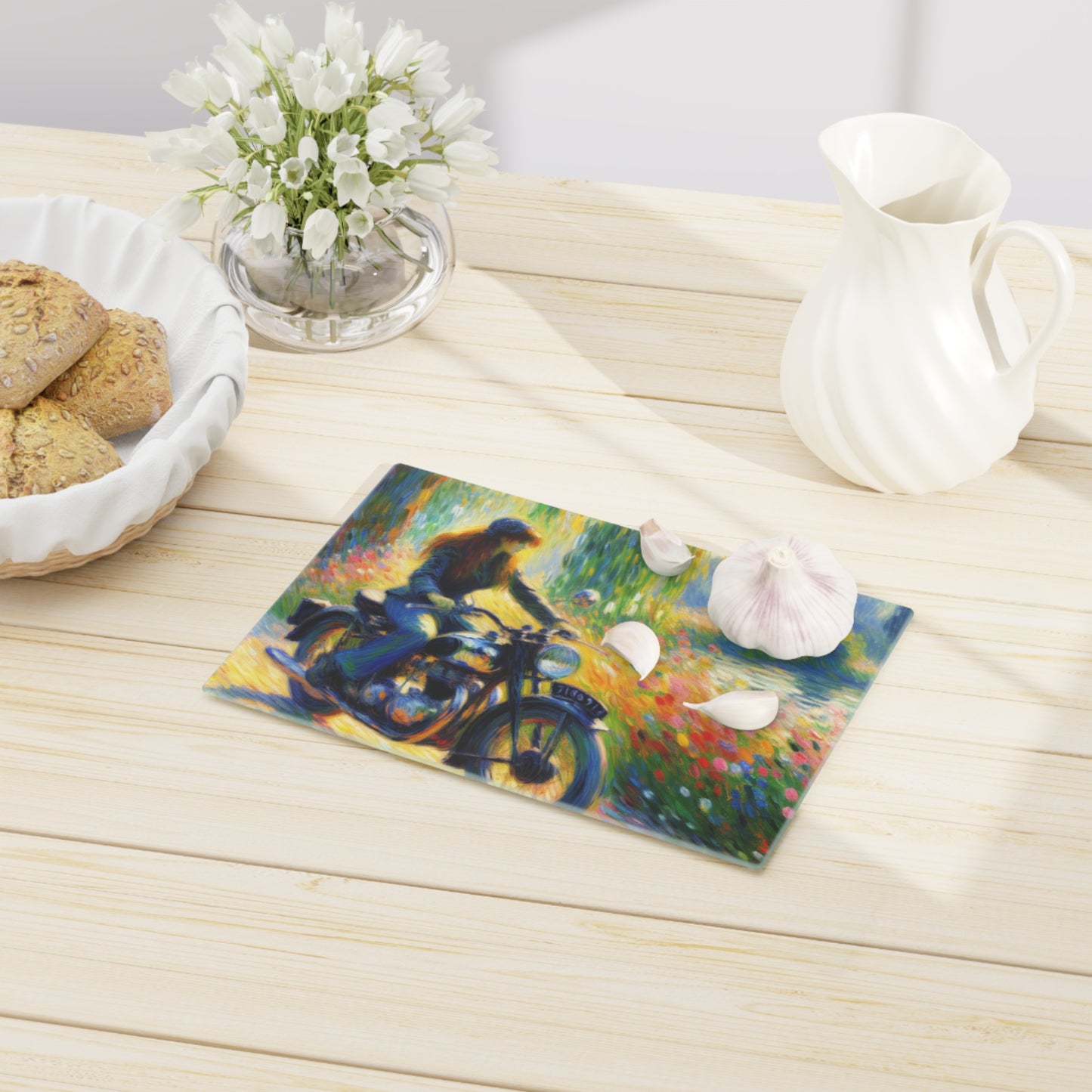 Vintage Monet style Motorcycle Themed Cutting Board - Perfect Gift for Riders