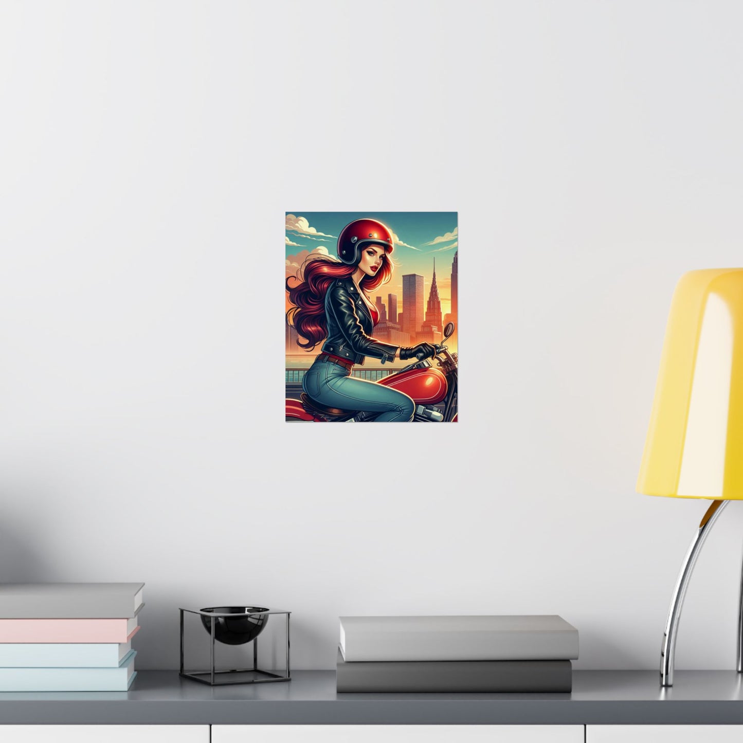 Poster- Motorcycle Pinup-Garage Decor-Man Cave-Retro Wall Art