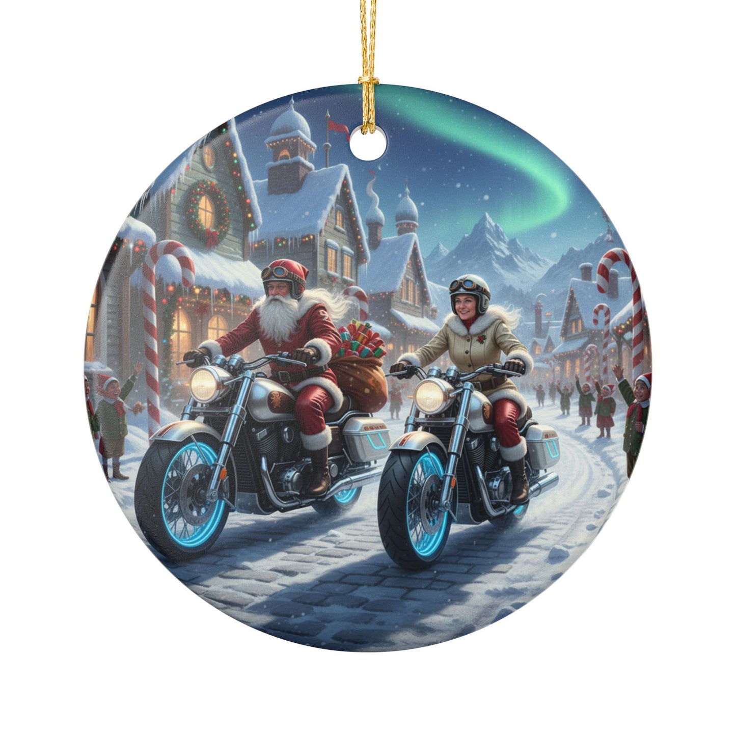 Festive Ceramic Holiday Ornament, Christmas Decoration, Unique Gift, Holiday Decor, Santa Biker Design, Winter Season Keepsake