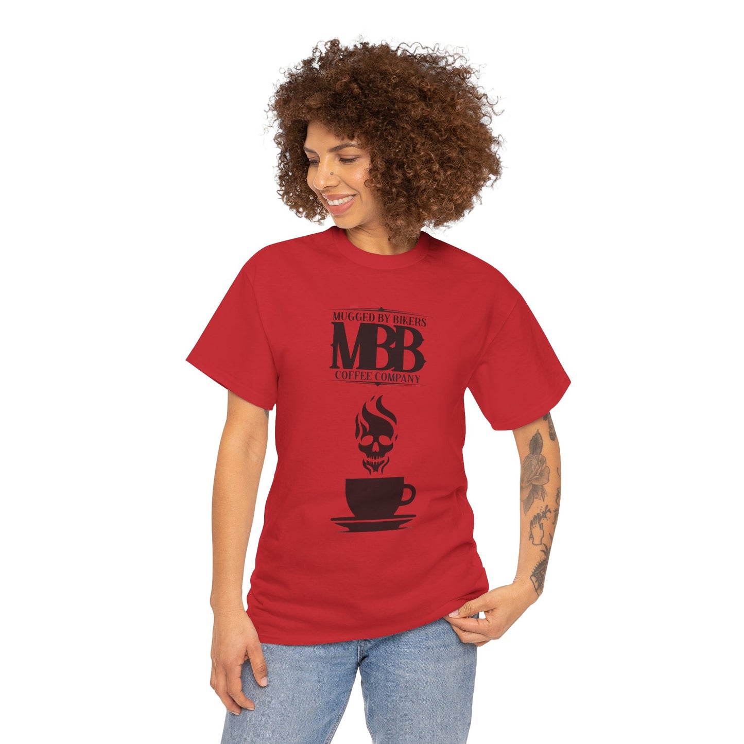 T-Shirt - Mugged by Bikers Coffee Co-Steaming Cup of Coffee Logo Tee