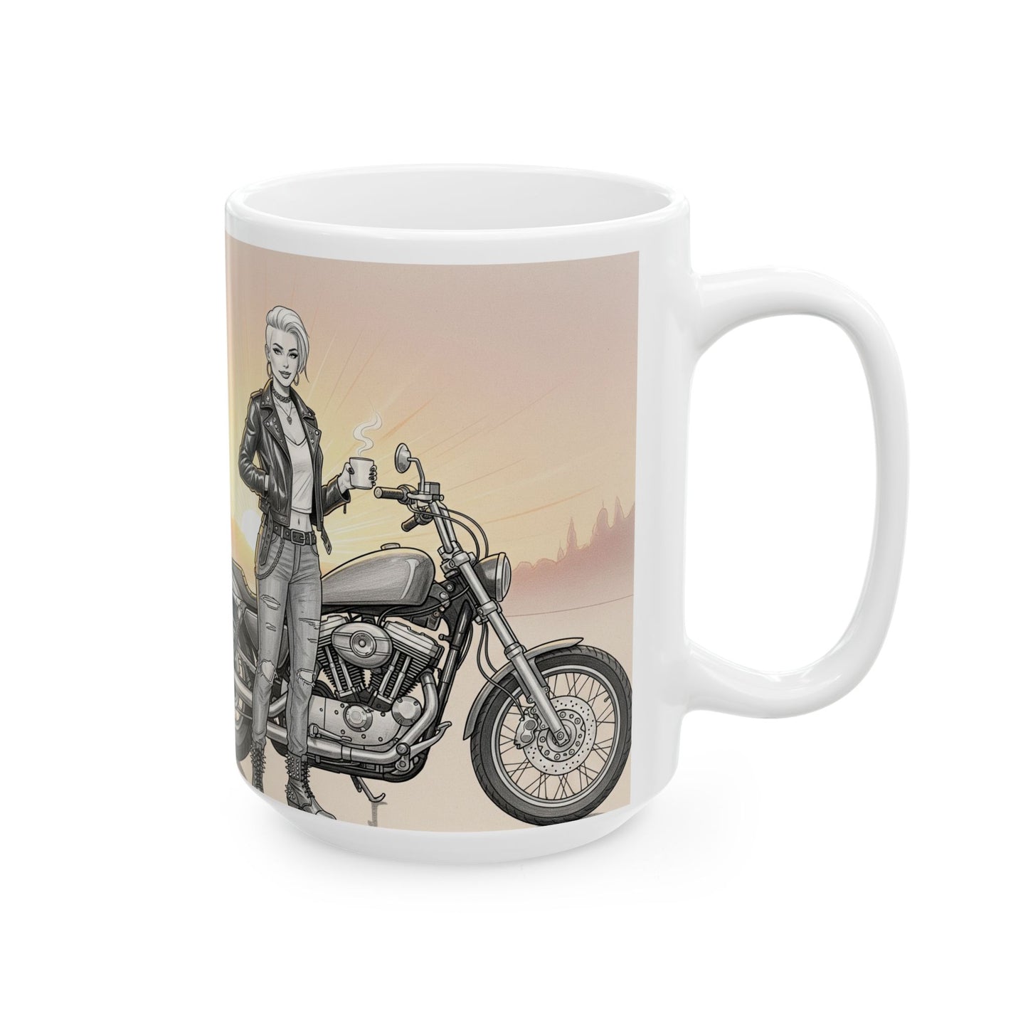 Stylish Motorcycle Mug - Perfect Gift for Bikers, Bike Lovers, Coffee Enthusiasts, or Road Trip Vibes, 11oz, 15oz