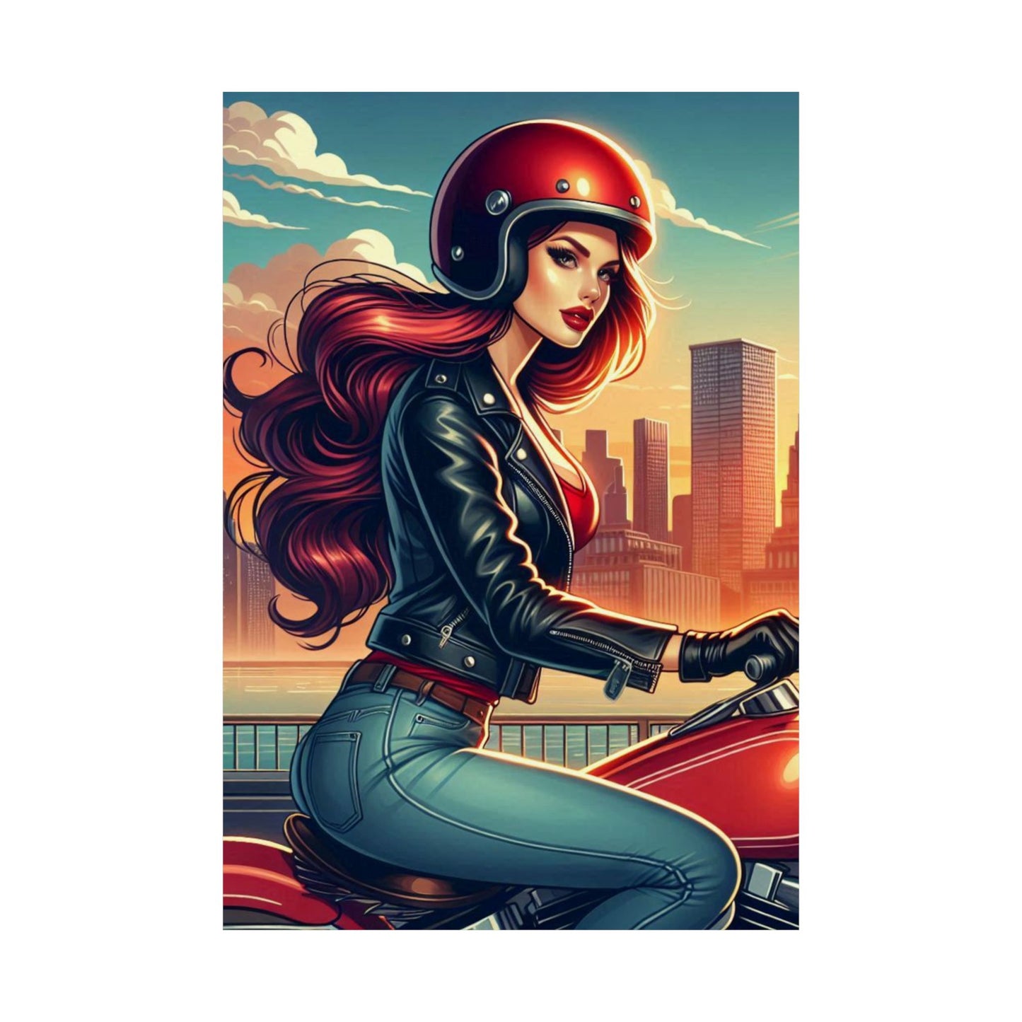 Poster- Motorcycle Pinup-Garage Decor-Man Cave-Retro Wall Art