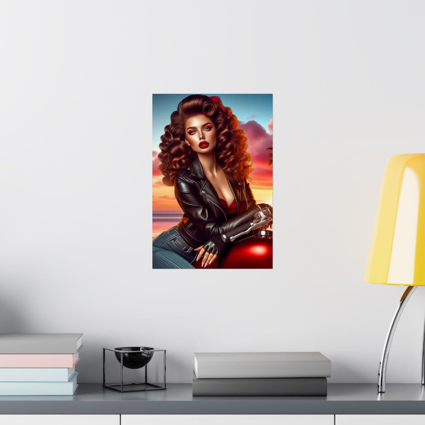 Poster- Motorcycle Pinup-Garage Decor-Man Cave-Retro Wall Art