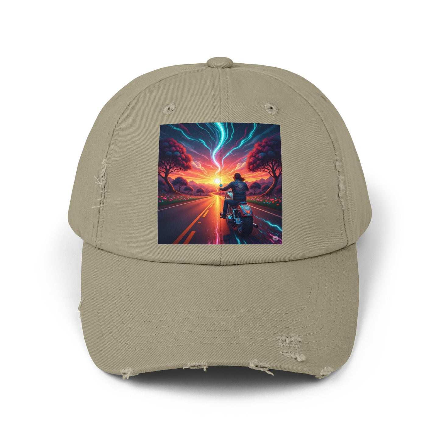 Unisex Distressed Cap with Vibrant Sunset Motorcycle Design, Casual Style Hat for Adventure Lovers, Great Gift for Bikers, Trendy [...]