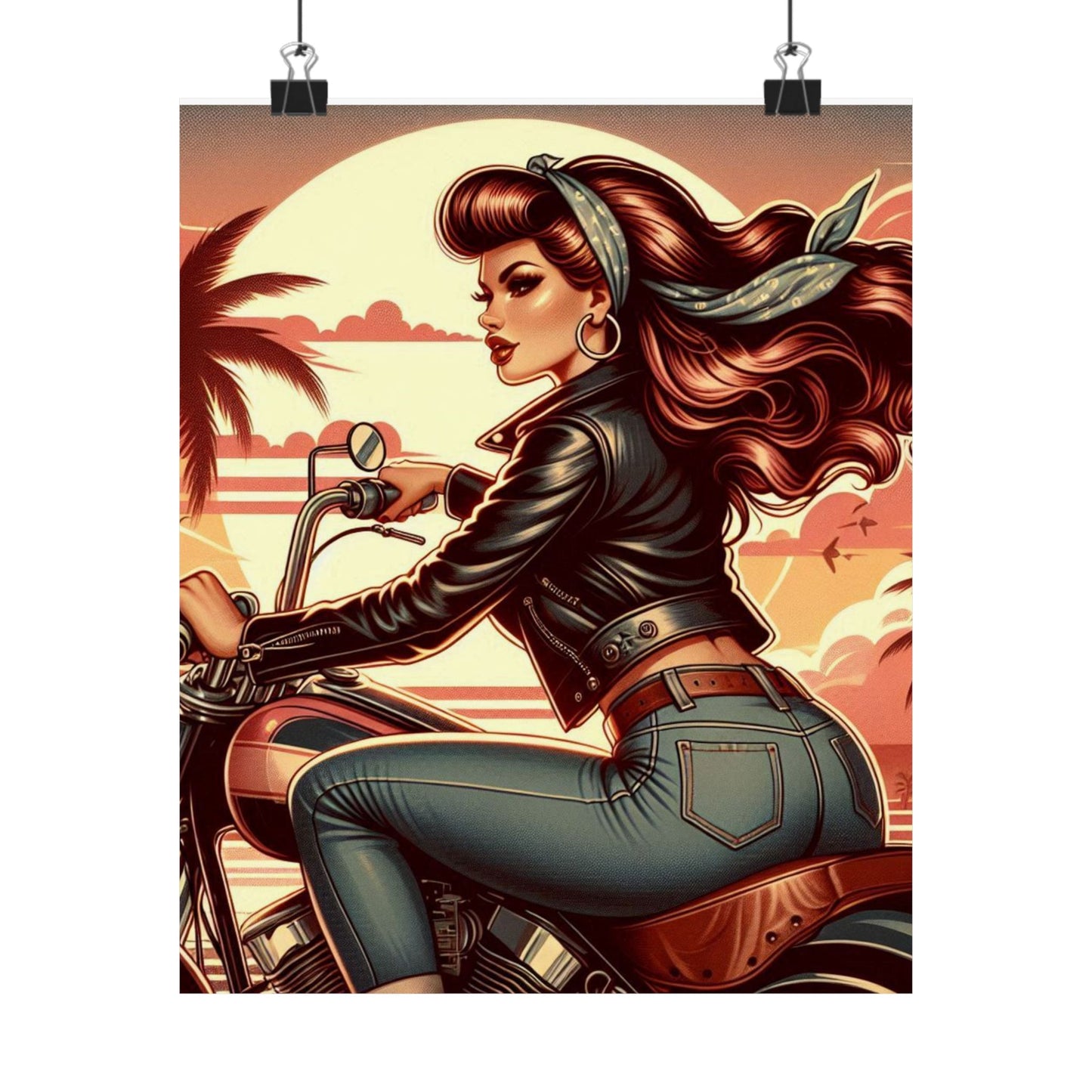 Poster- Motorcycle Pinup-Garage Decor-Man Cave-Retro Wall Art