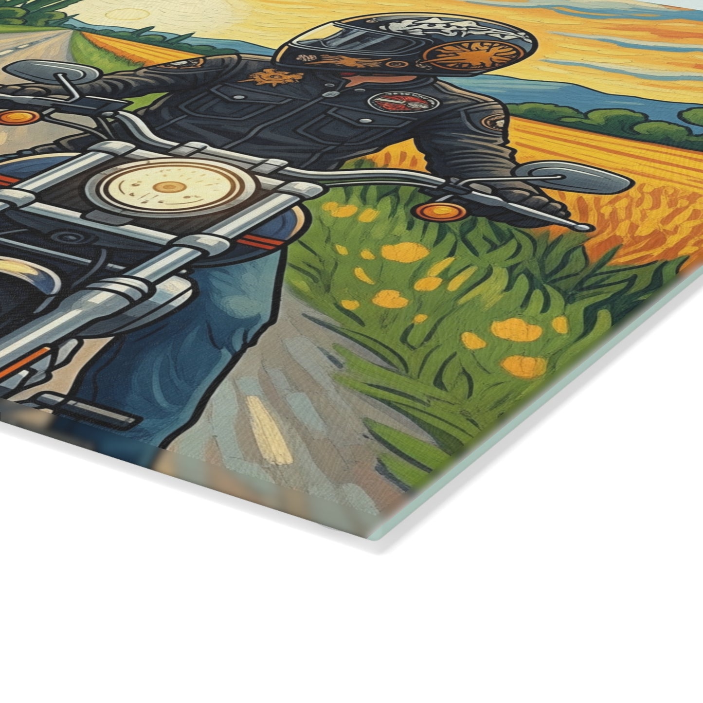 Biker Glass Cutting Board, Motorcycle Couple- Kitchen Decor, Wedding Gift, Unique Gift for Him or Her, Cooking Accessory