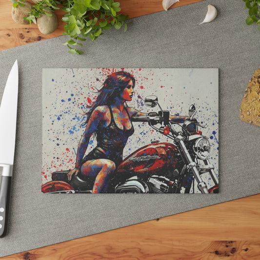 Glass Cutting Board - Perfect Gift for Motorcycle Lovers-Colorful Biker Kitchen