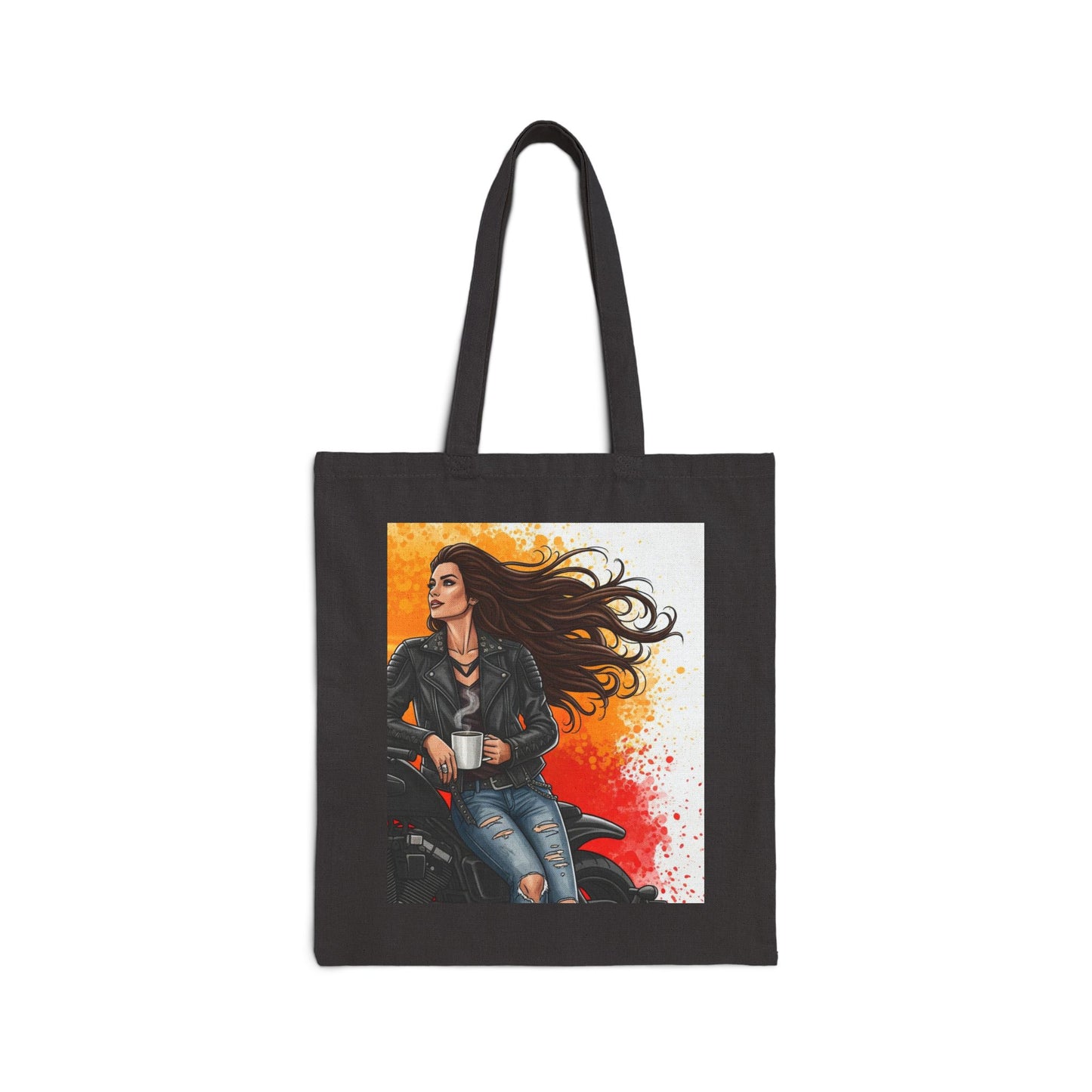 Edgy Biker Tote Bag, Stylish Canvas Bag, Coffee Lovers Tote, Gift for Bikers, Chic Reusable Shopping Bag