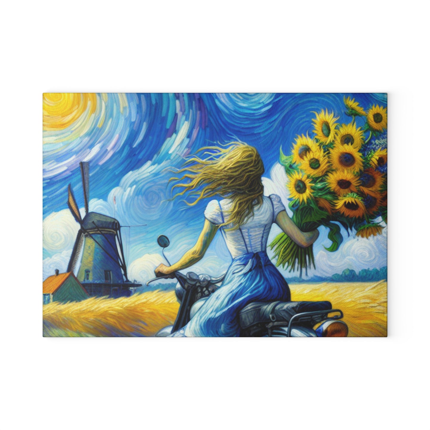 Glass Cutting Board with Sunflowers and Windmill Design - Perfect for Home Cooking and Gift Giving-Cheese Platter