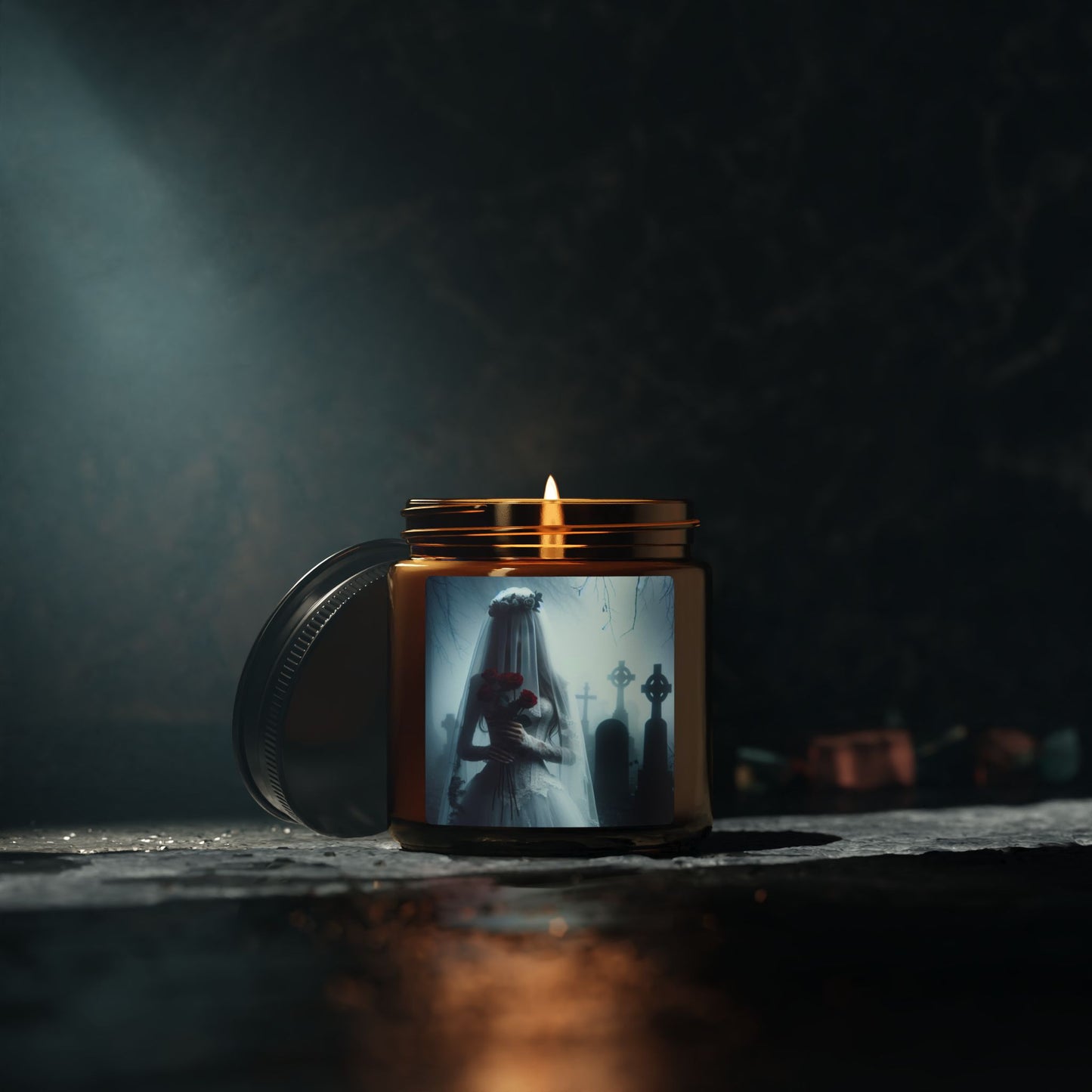 Corpse Bride- Scented Soy Candle, Gothic Decor, Amber Jar Candle, Unique Wedding Gift, Halloween Home Fragrance, Spooky Candlelight