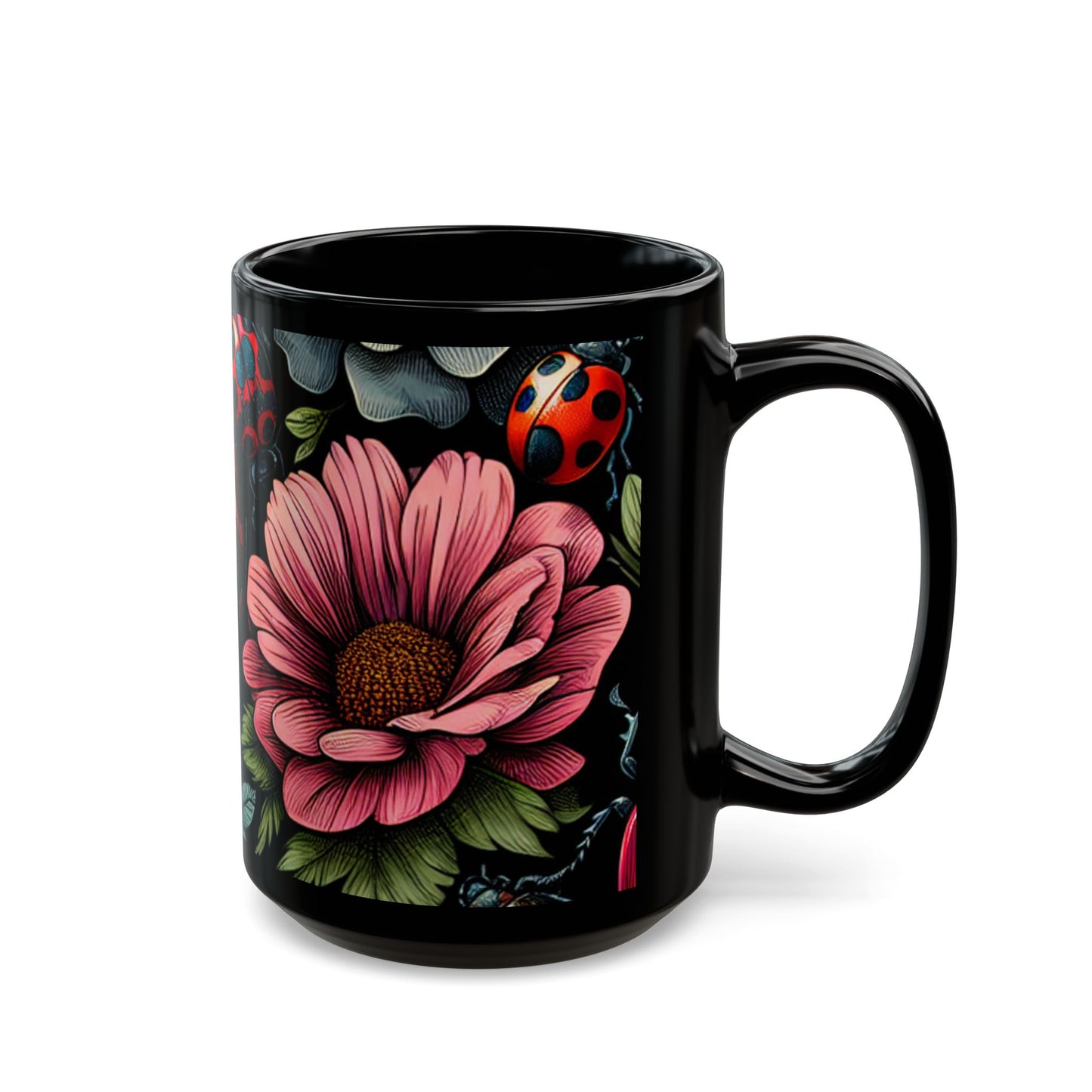 Mug - Floral Skull and Beetle Design-Gothic Kitchen-Graphic Skull Mug