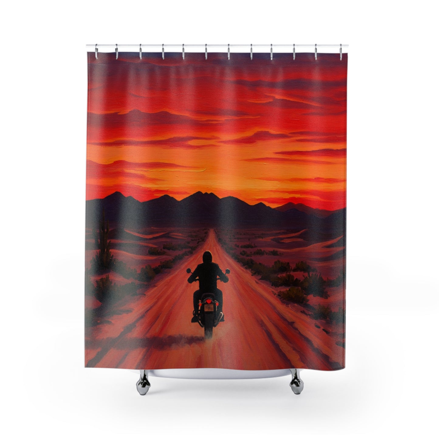Shower Curtain-Biker Decor-Motorcycle Ride at Sunrise-Biker bathroom