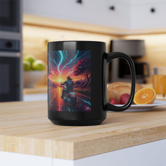 Vibrant Sunset Motorcycle Mug, Coffee Cup for Riders, Gift for Bikers, Road Trip Lover, Adventure Enthusiast