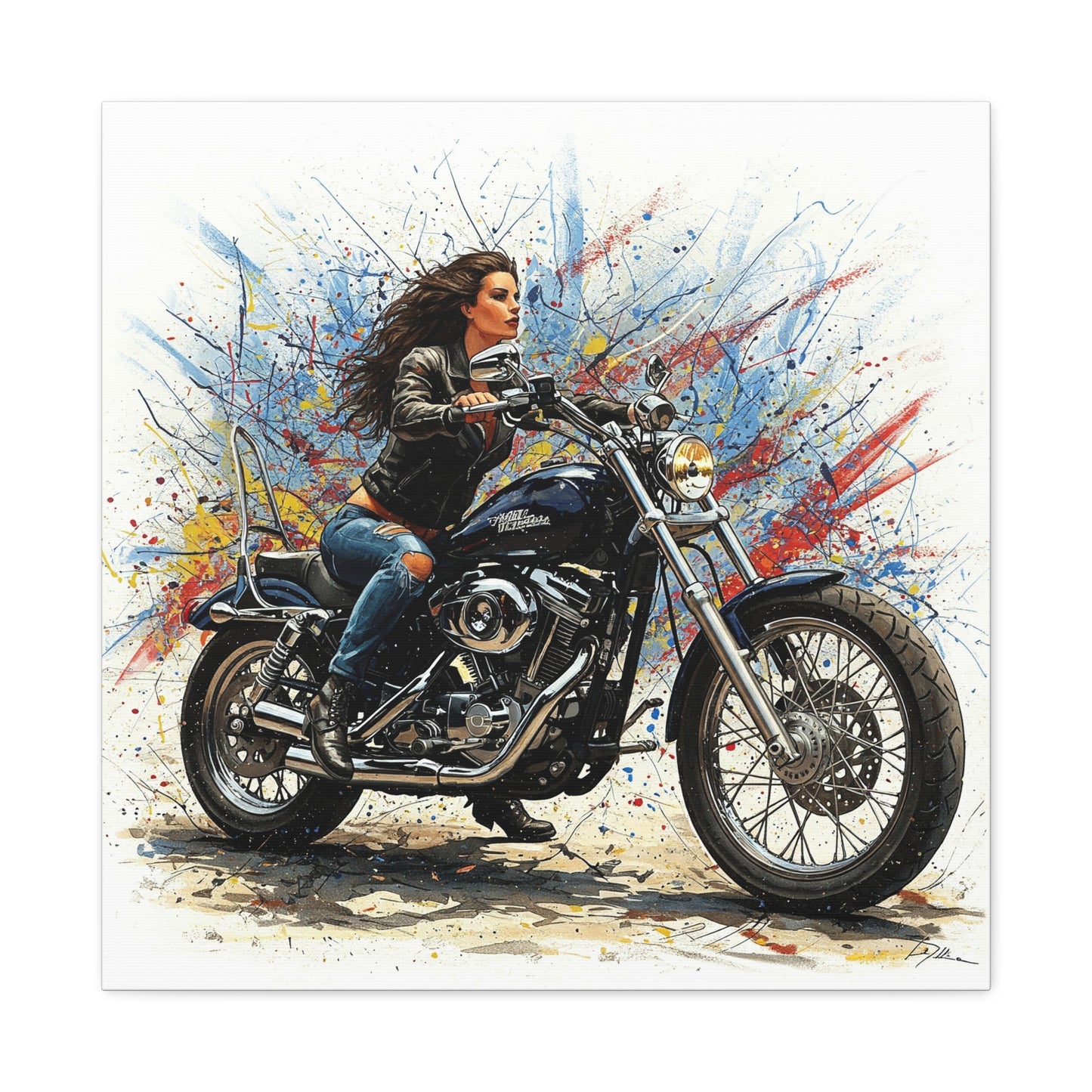 Motorcycle Art Canvas Print - Biker Girl Wall Decor