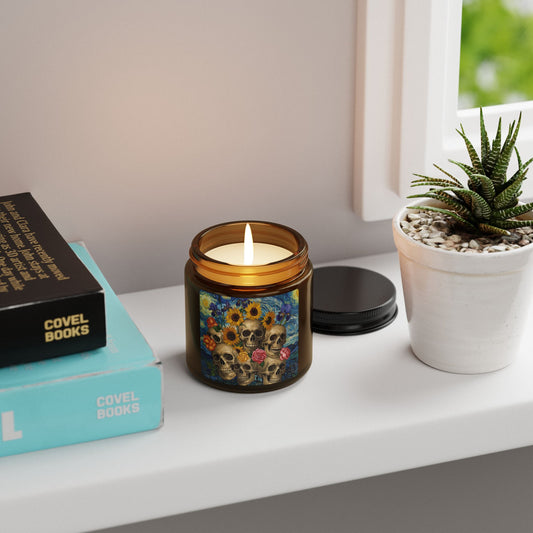 Skull & Sunflower Scented Soy Candle, Boho Home Décor, Perfect for Relaxation, Gifts, Halloween, and Celebrations