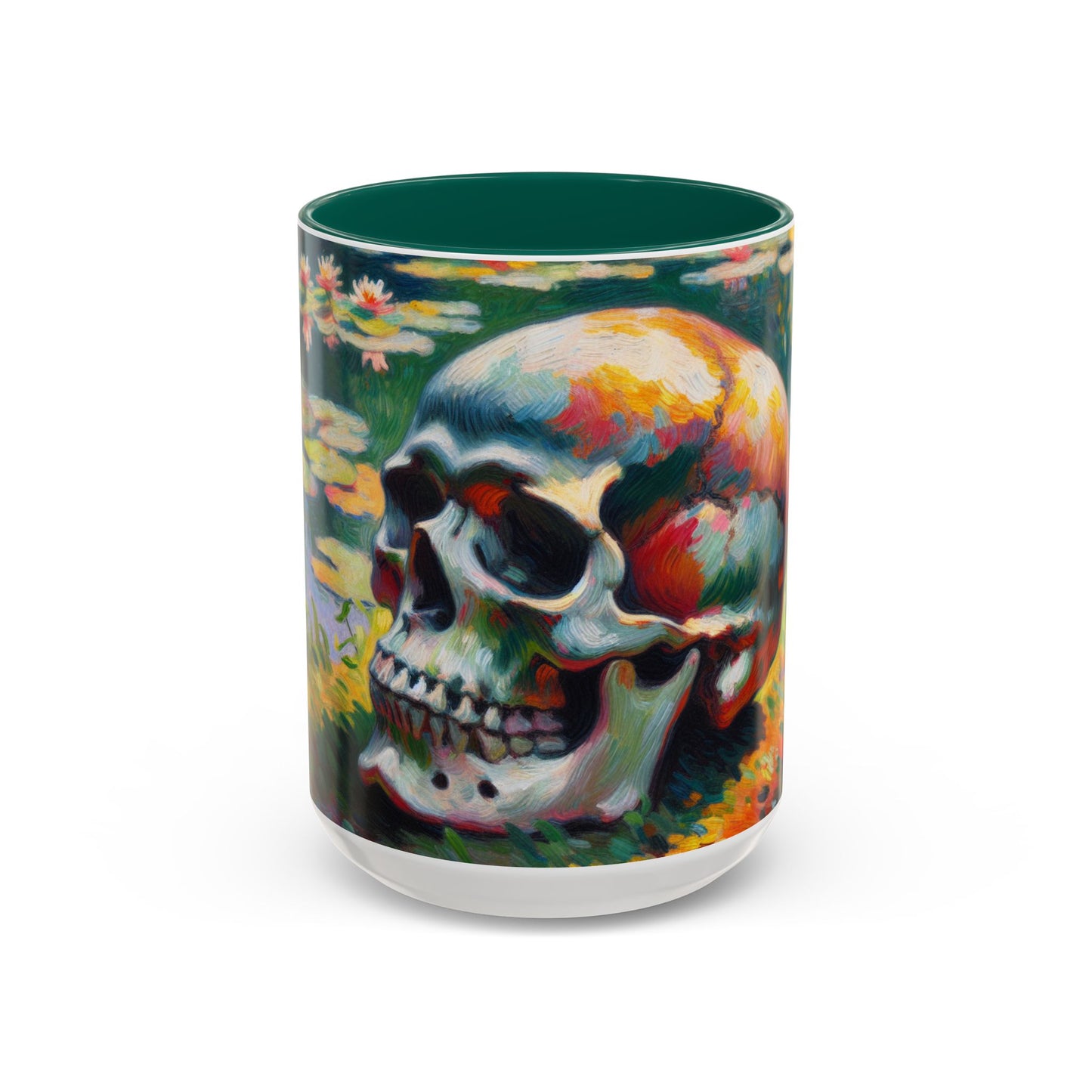 Mug - Colorful Monet Style Skull-Skull and Flowers Coffee Cup