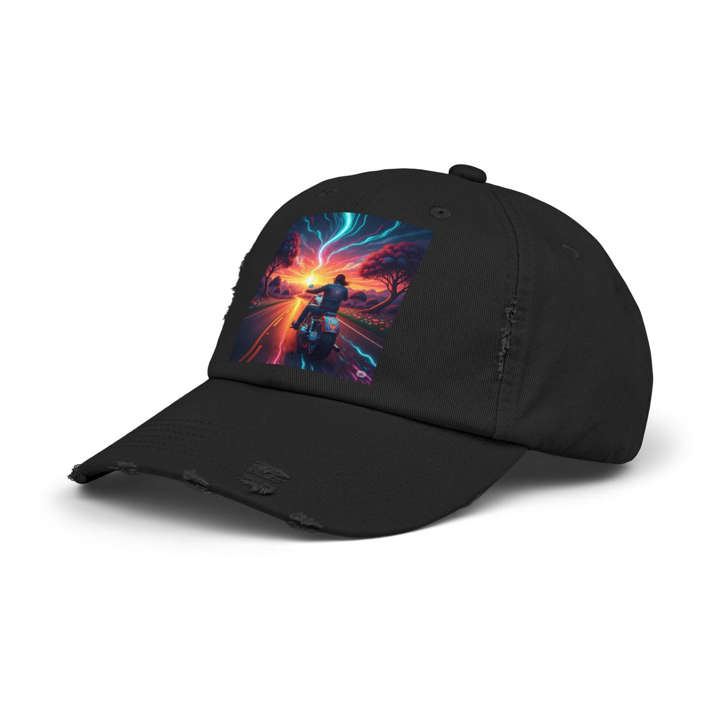 Unisex Distressed Cap with Vibrant Sunset Motorcycle Design, Casual Style Hat for Adventure Lovers, Great Gift for Bikers, Trendy [...]