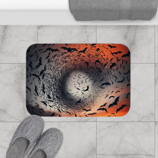 Bath Mat - Bat Swarm- Spooky Home Decor, Halloween Gift, Bathroom Accessory, Unique Mat, Haunted Atmosphere, Gothic Style