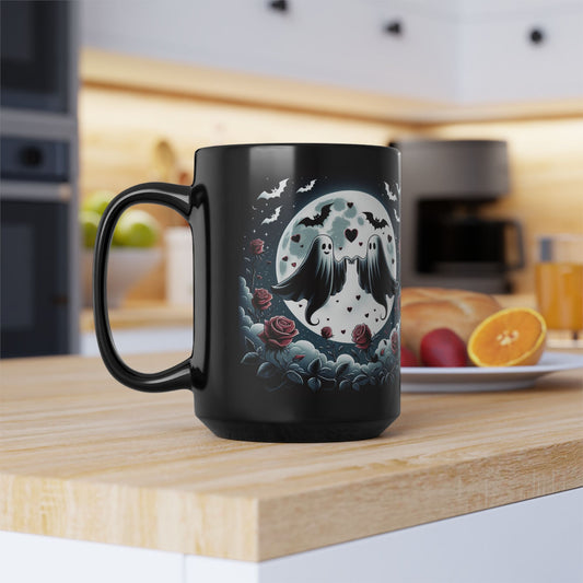 Mug -Spooky Soulmates-Halloween and Valentines Mash Up Design, Black Coffee Cup