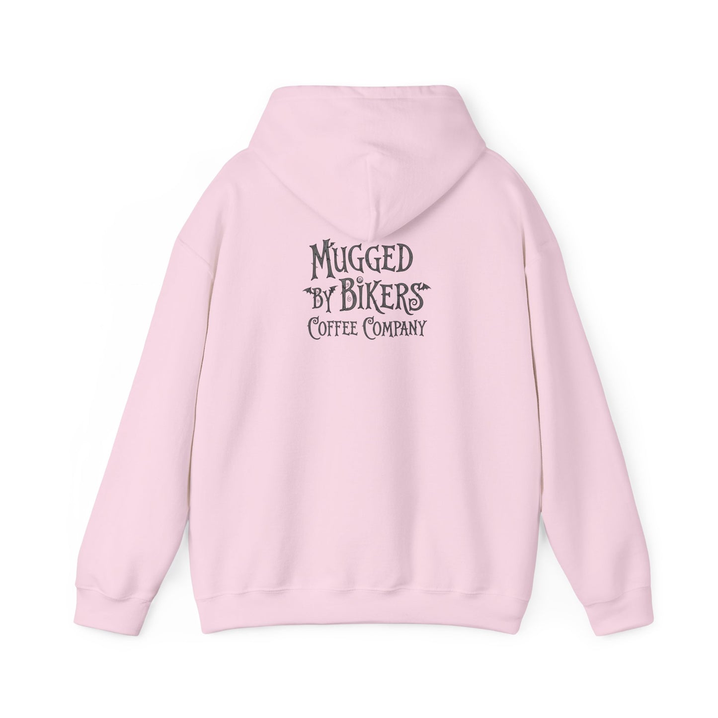 Mugged by Bikers Hooded Sweatshirt | Cozy Unisex Hoodie for Bikers, Halloween, Casual Wear, Gift for Riders, Coffee Lovers