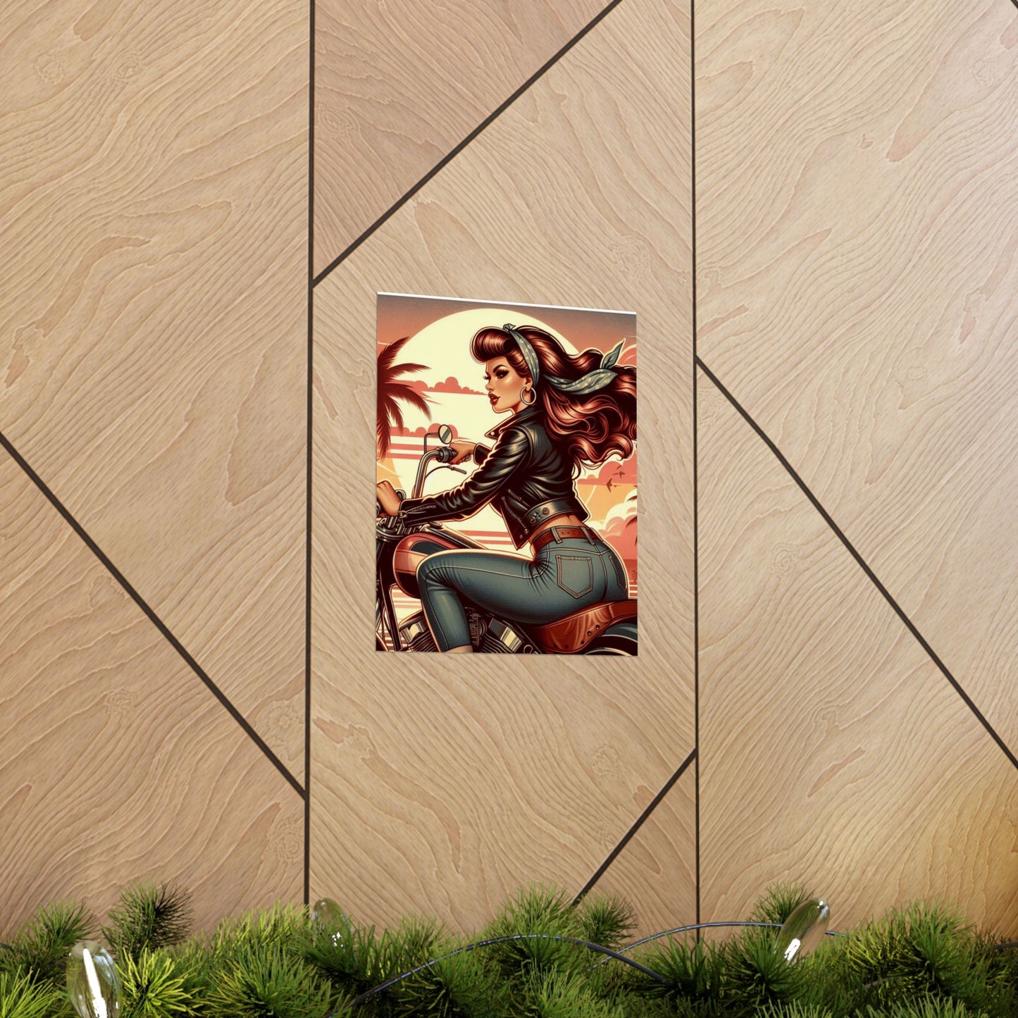 Poster- Motorcycle Pinup-Garage Decor-Man Cave-Retro Wall Art