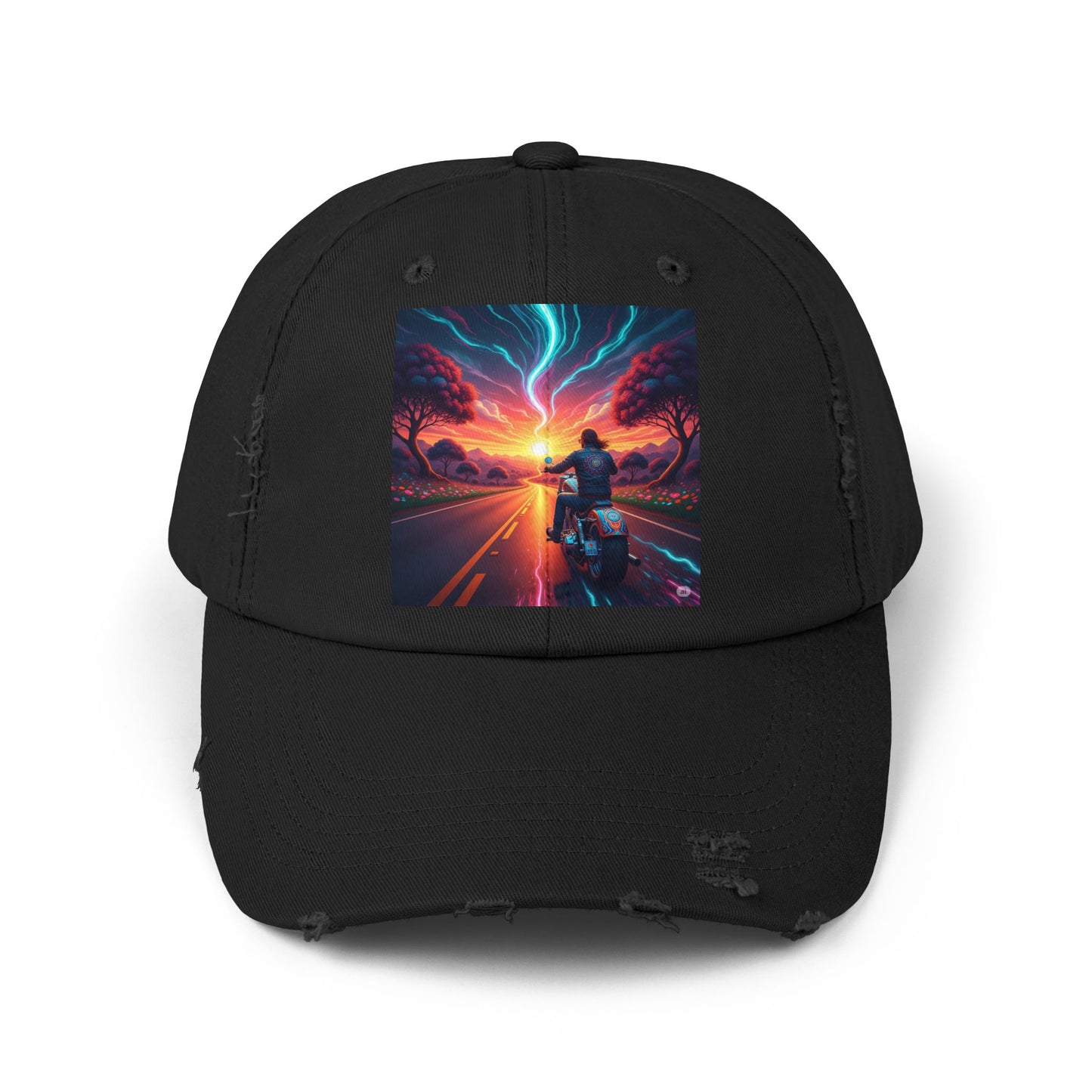 Unisex Distressed Cap with Vibrant Sunset Motorcycle Design, Casual Style Hat for Adventure Lovers, Great Gift for Bikers, Trendy [...]