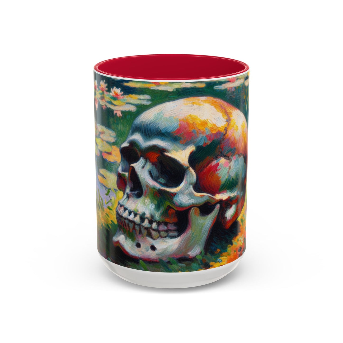 Mug - Colorful Monet Style Skull-Skull and Flowers Coffee Cup