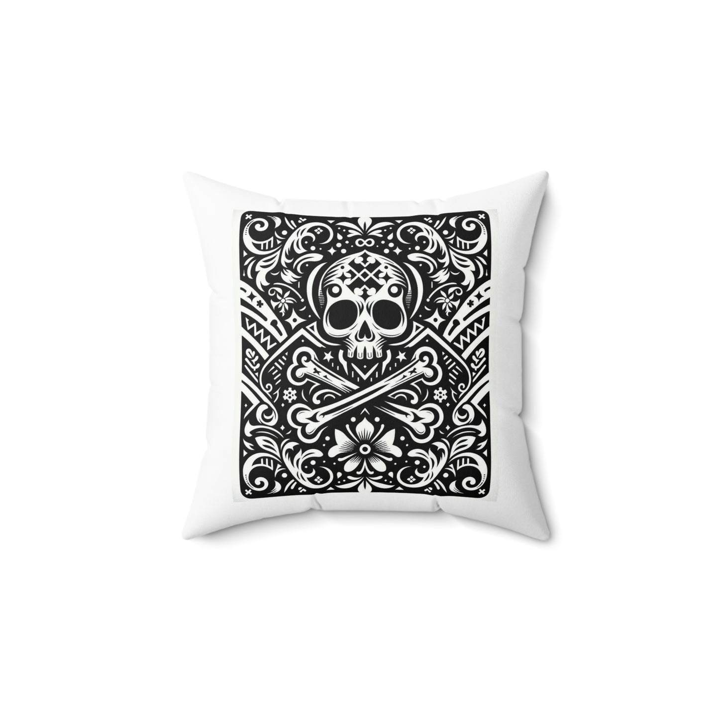 Square Pillow - Gothic Pinup and Skull Crossbones Reversible Design