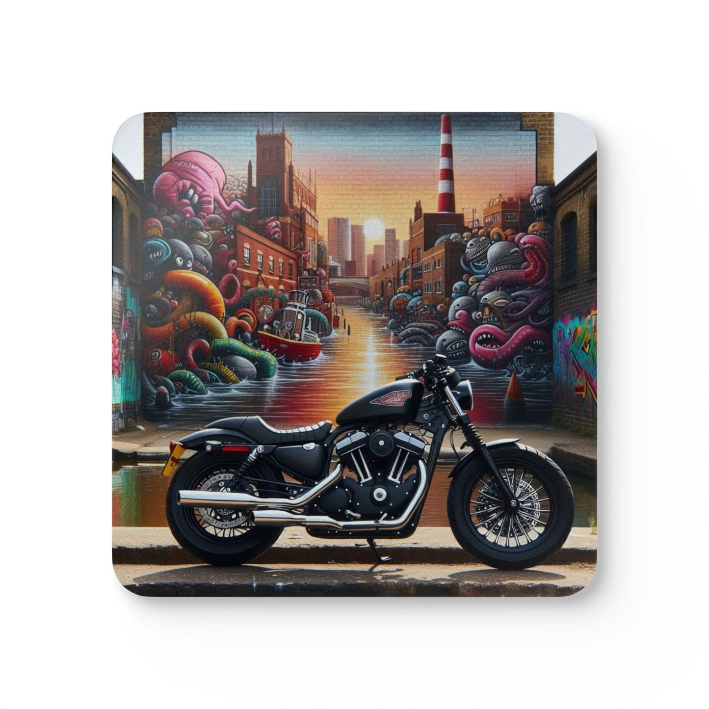 Motorcycle Bar Coaster Set – Biker Drink Coasters for Man Cave, Garage & Retro Decor