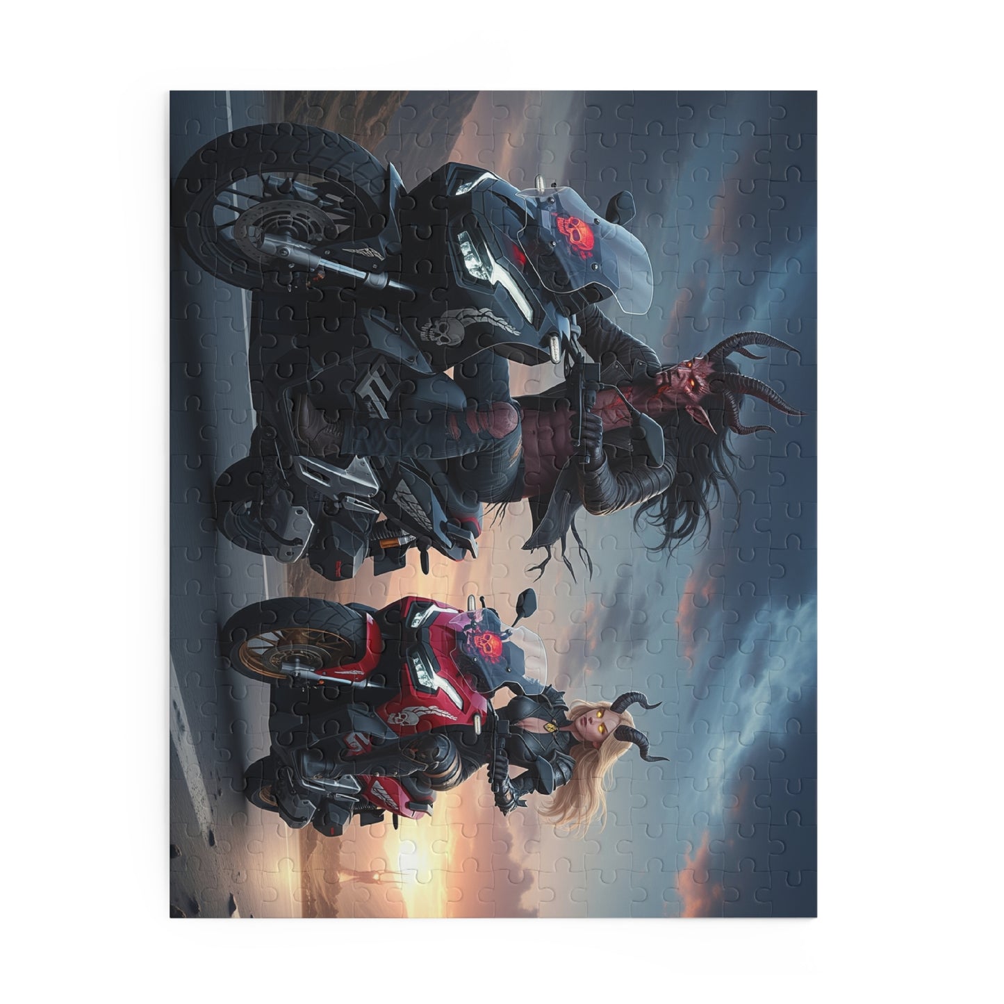 Demonic Biker Puzzle – 120, 252, 500-Piece Fantasy Jigsaw, Gift for Bikers, Gamers, Halloween Decor, Family Fun, Puzzle Lovers