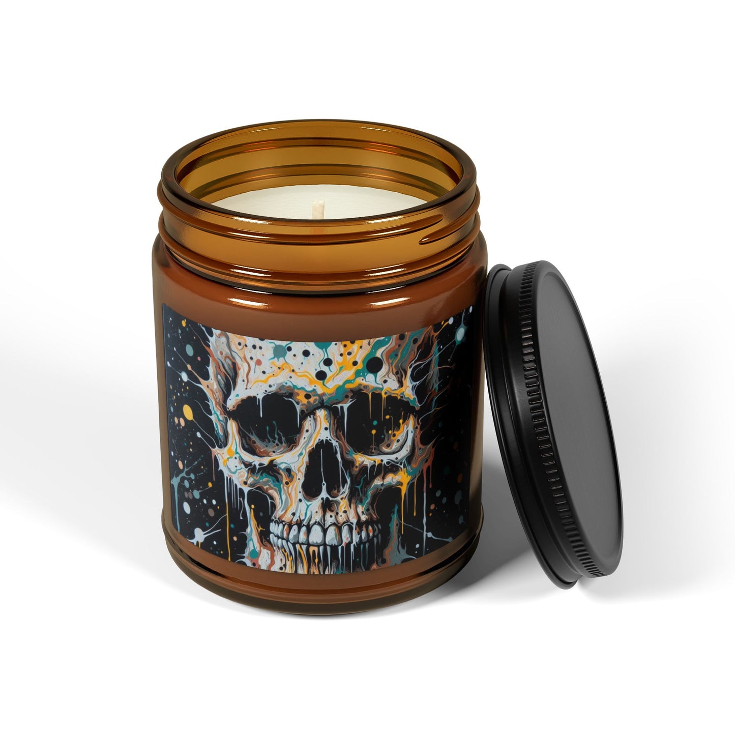 Skull-Themed Scented Soy Candle, Multi-Size Amber Jar, Unique Home Decor, Gothic Gift, Halloween Decor, Relaxation Candle