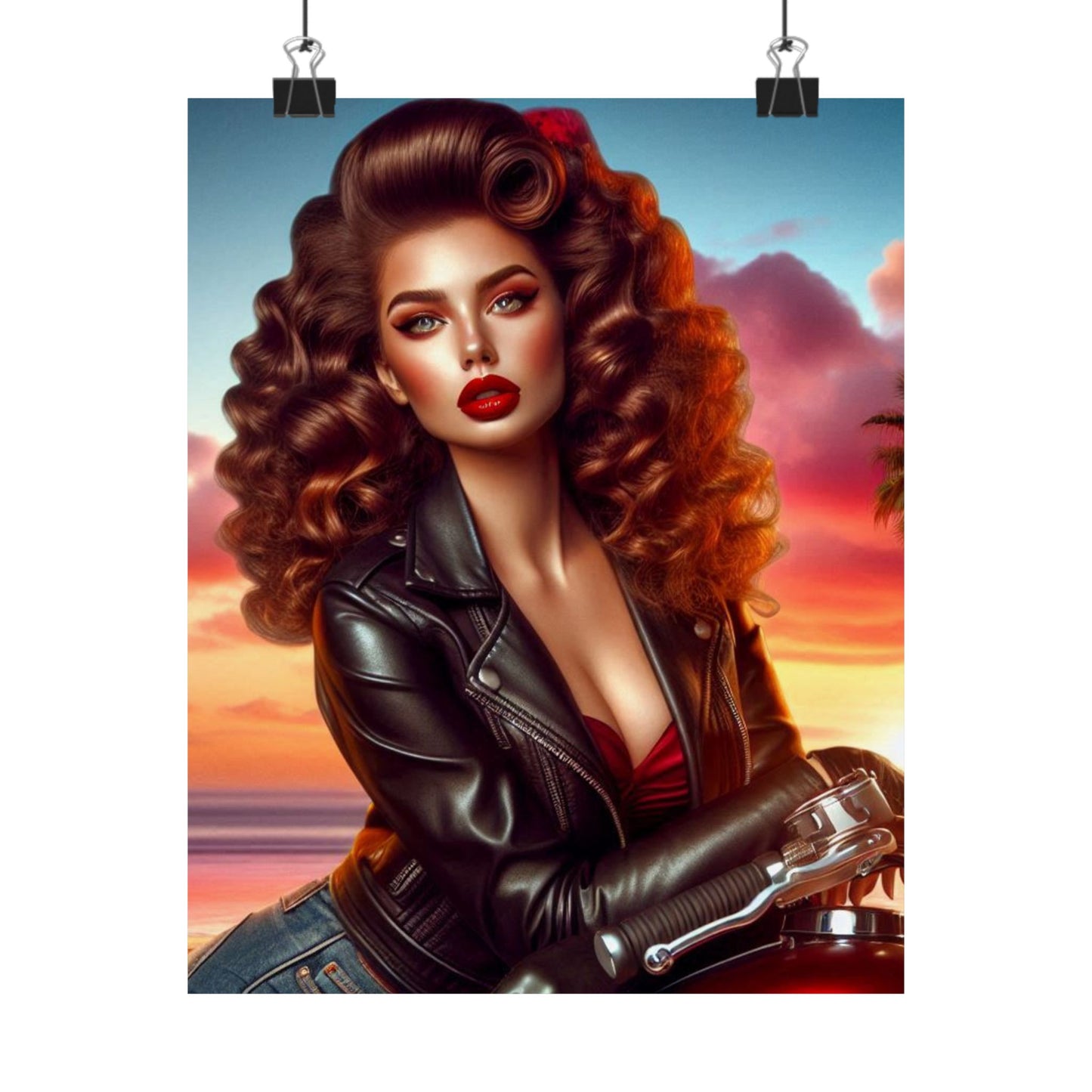 Poster- Motorcycle Pinup-Garage Decor-Man Cave-Retro Wall Art