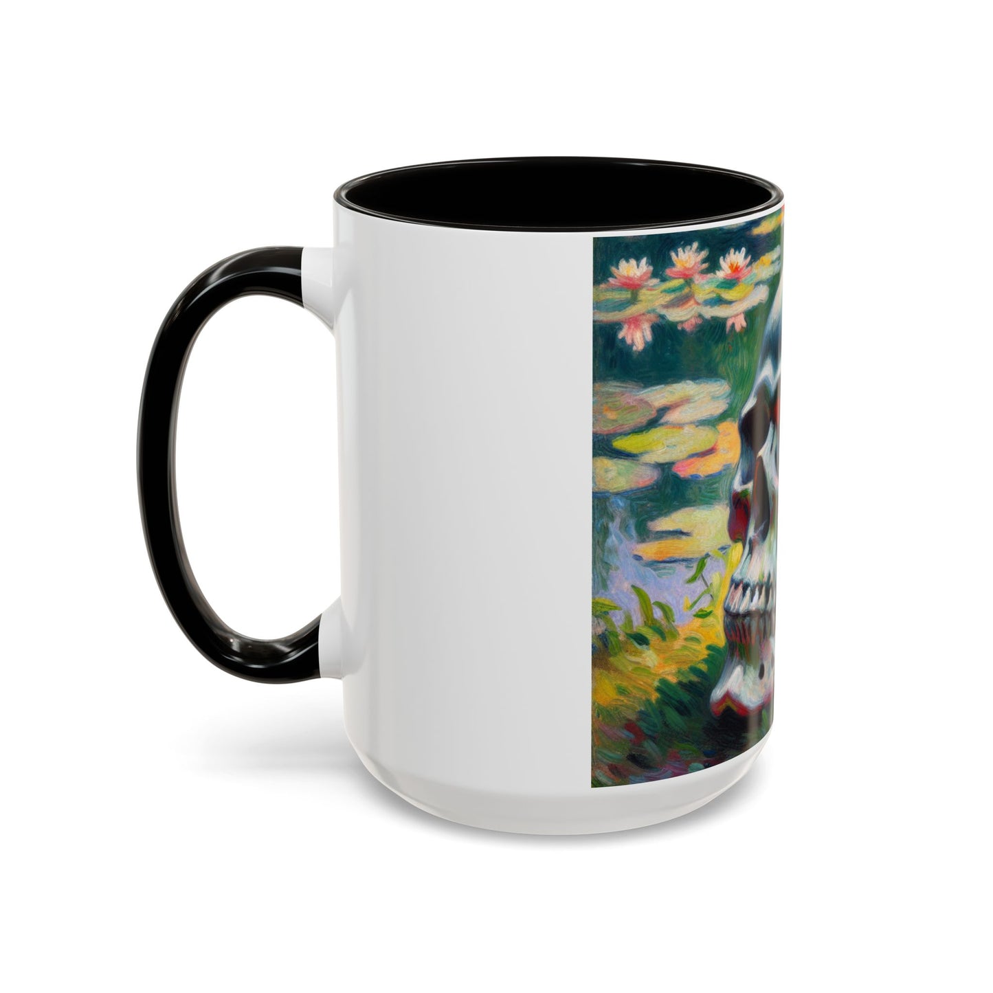 Mug - Colorful Monet Style Skull-Skull and Flowers Coffee Cup