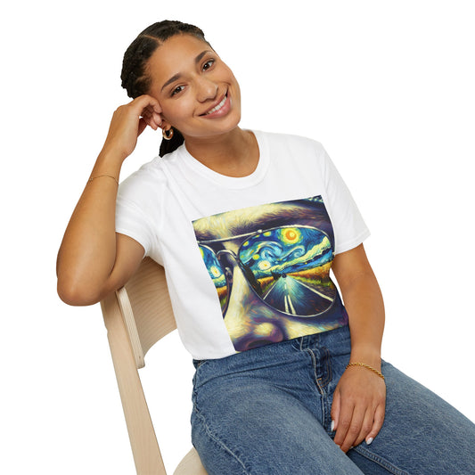 Starry Vision Unisex Softstyle T-Shirt | Artistic Tee, Gift for Art Lovers, Casual Wear, Unique Design, Summer Fashion, Biker Life