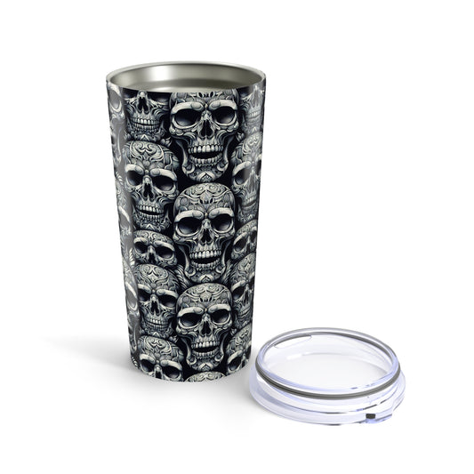 Travel Mug - Black and White Skull Pattern-Stainless Steel Mug