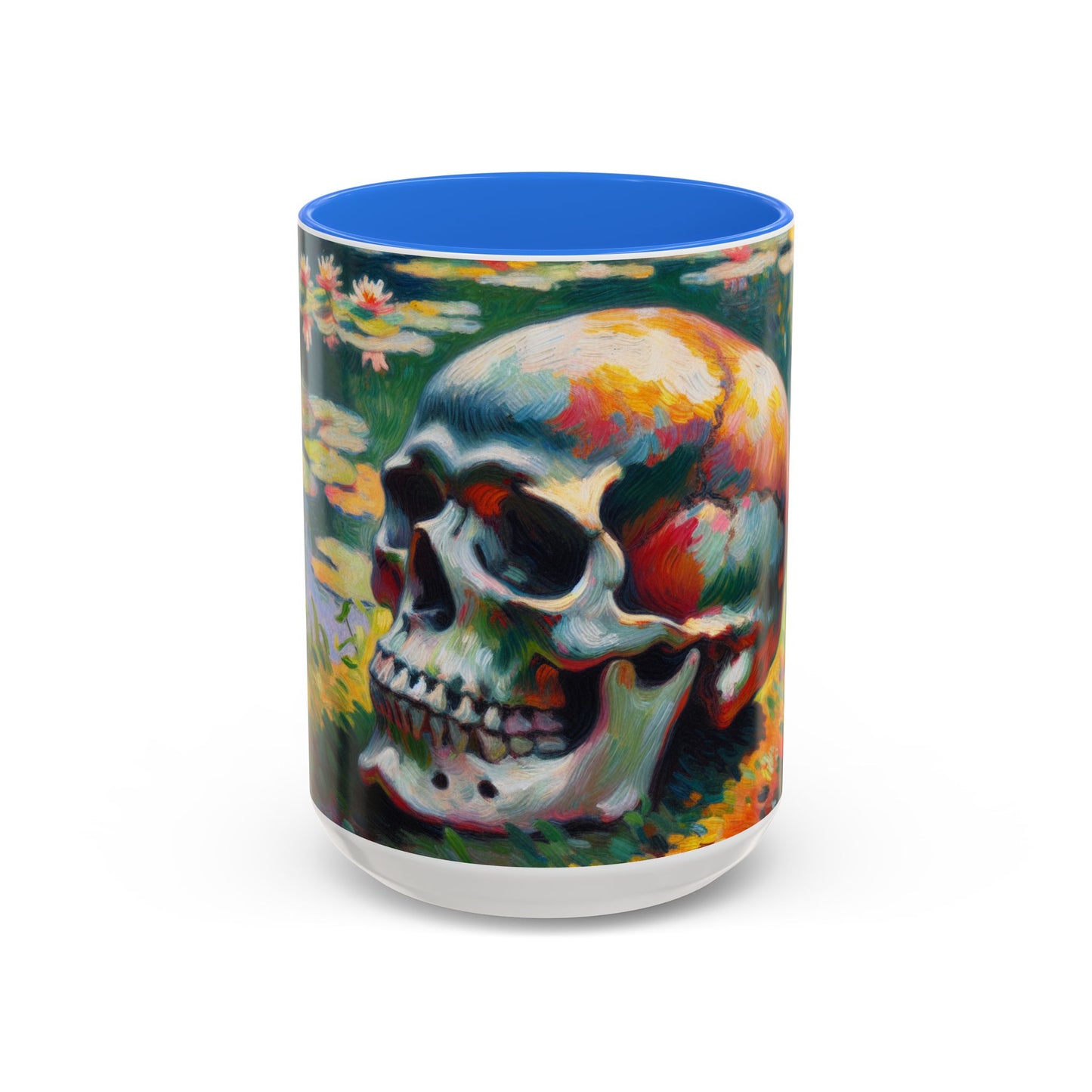 Mug - Colorful Monet Style Skull-Skull and Flowers Coffee Cup