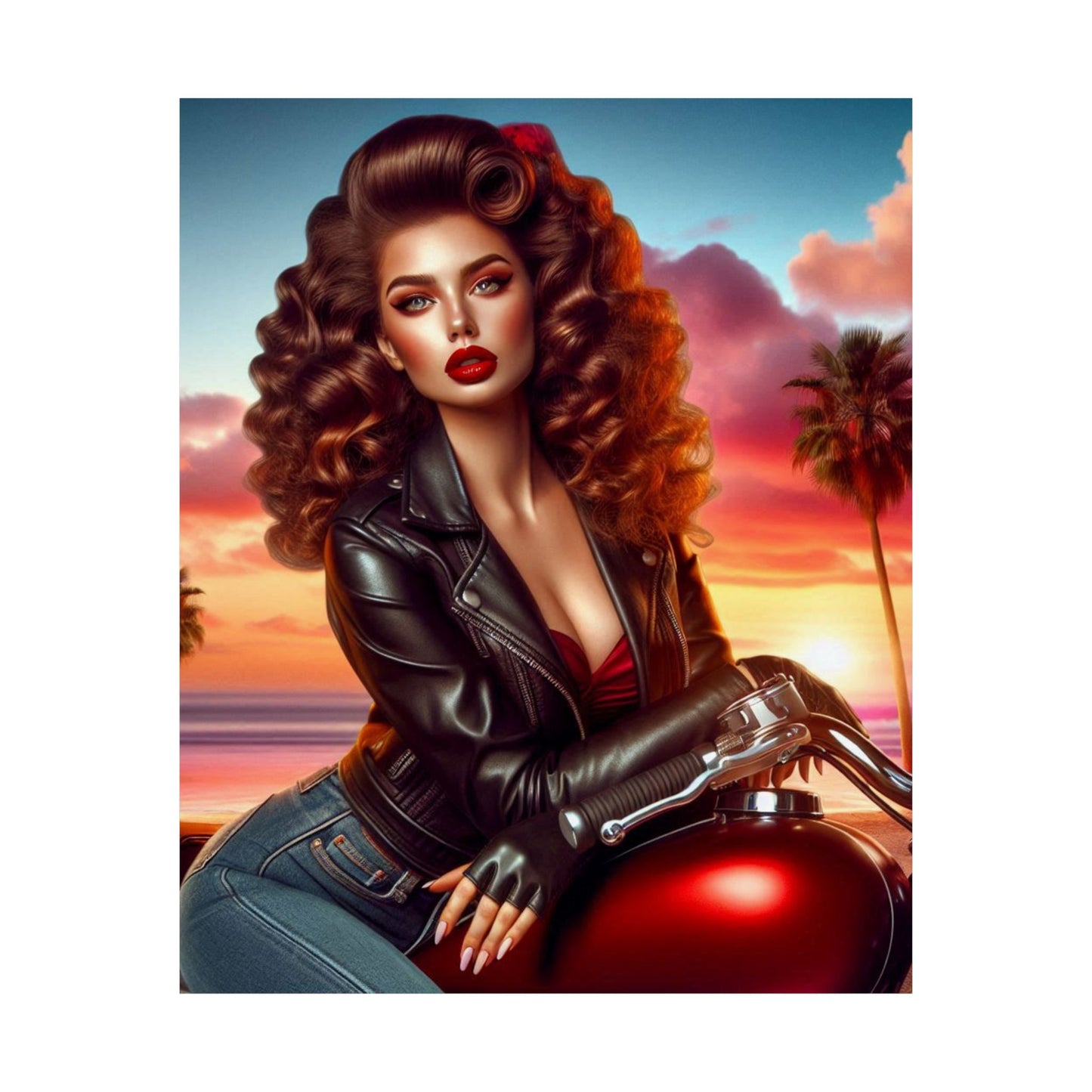 Poster- Motorcycle Pinup-Garage Decor-Man Cave-Retro Wall Art