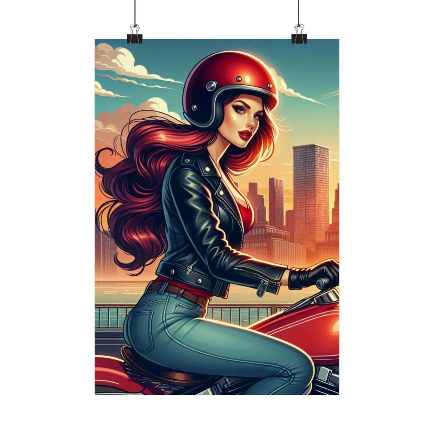 Poster- Motorcycle Pinup-Garage Decor-Man Cave-Retro Wall Art