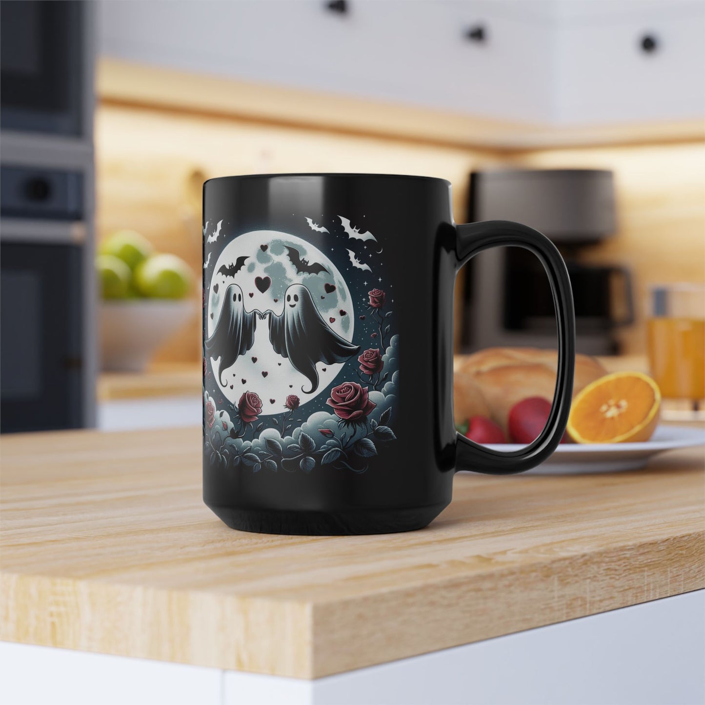 Mug -Spooky Soulmates-Halloween and Valentines Mash Up Design, Black Coffee Cup