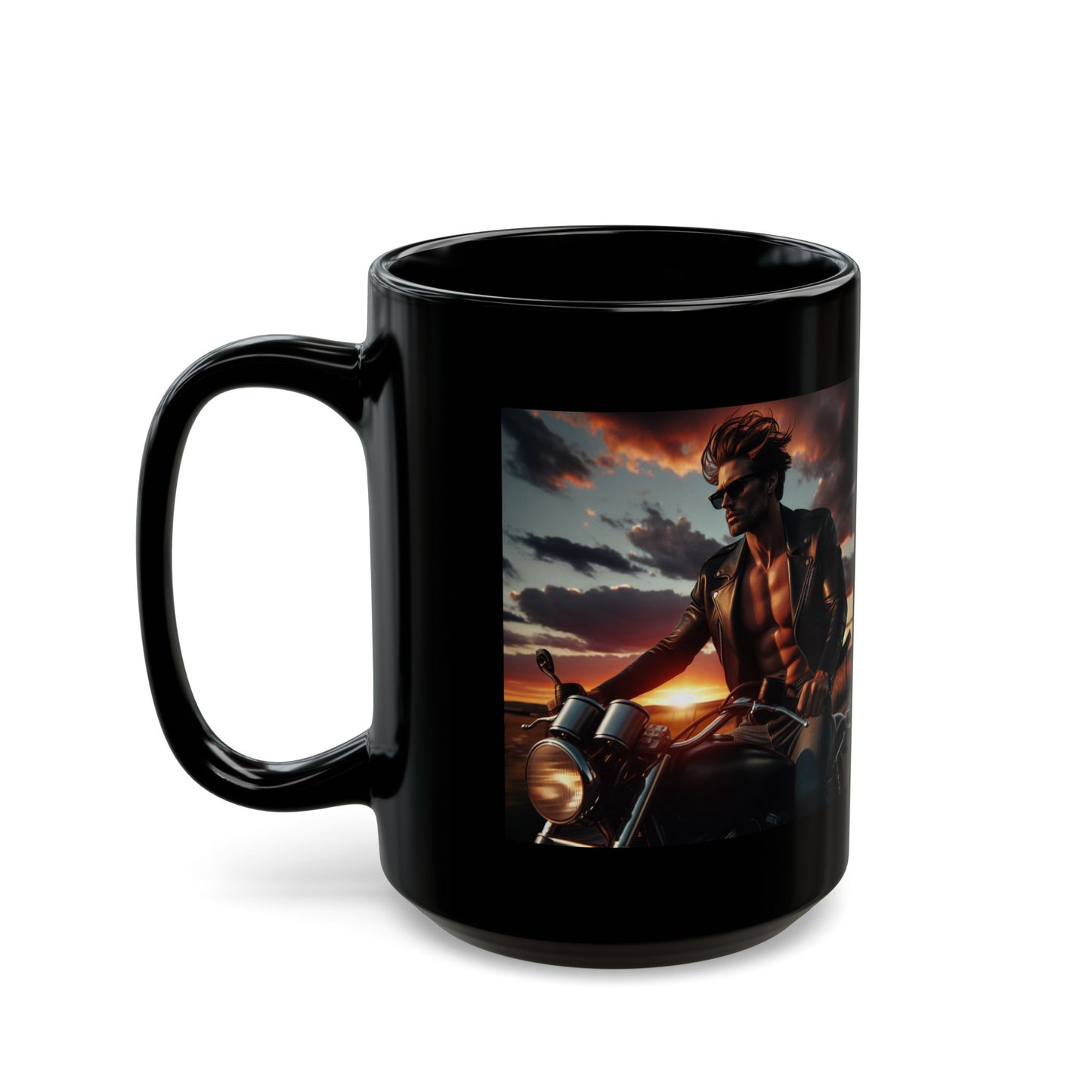 Mug-Motorcycle Ride at Sunrise- Black Coffee Cup-Bike Trip