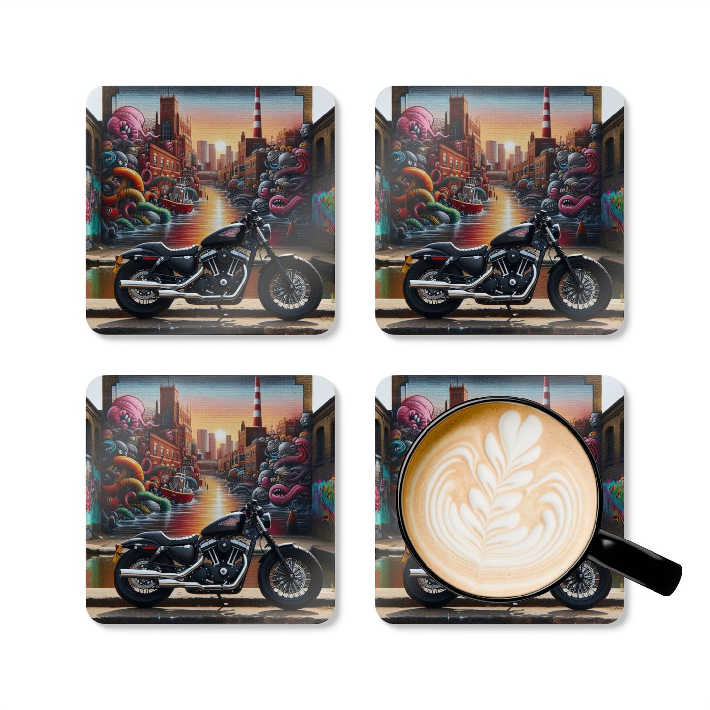Motorcycle Bar Coaster Set – Biker Drink Coasters for Man Cave, Garage & Retro Decor