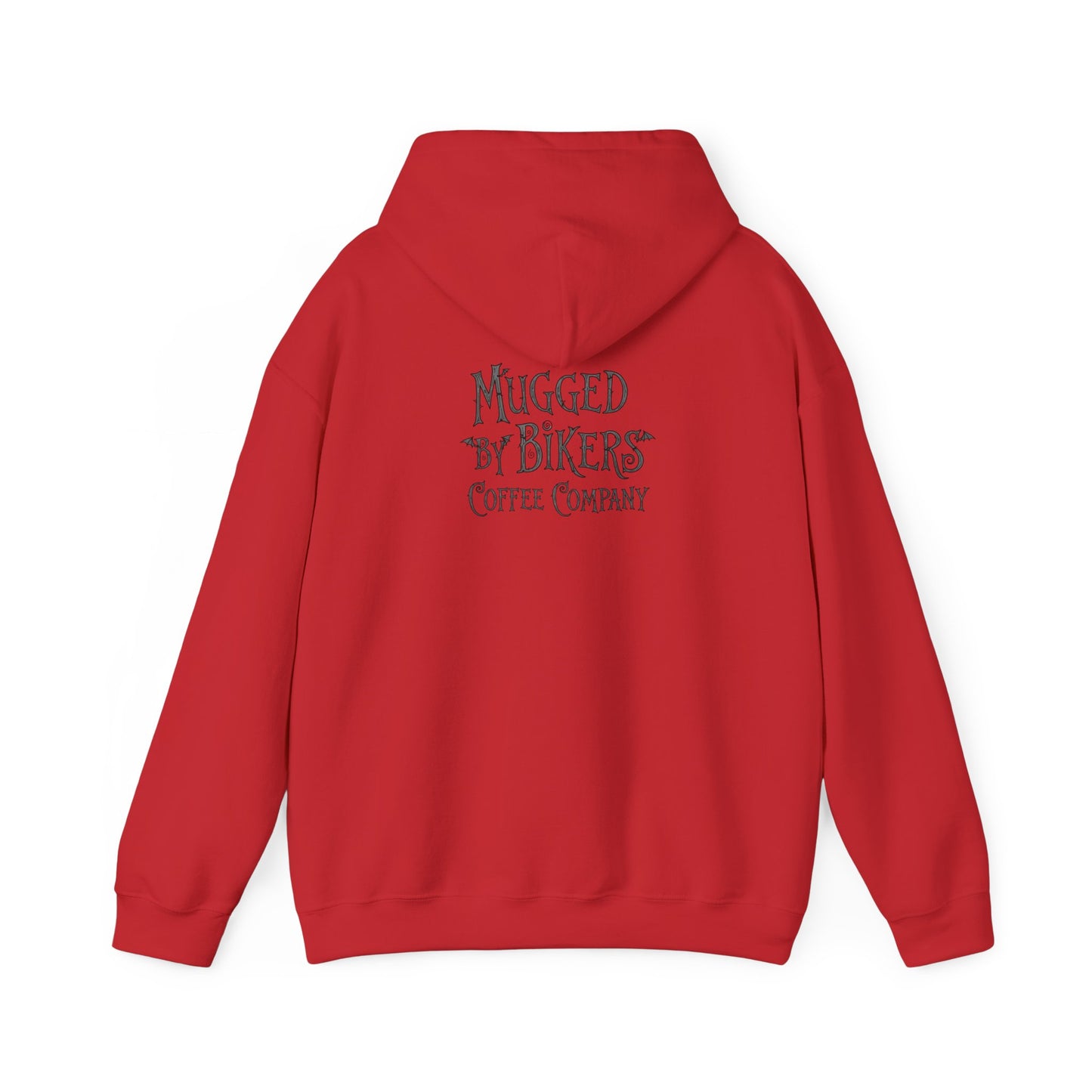 Mugged by Bikers Hooded Sweatshirt | Cozy Unisex Hoodie for Bikers, Halloween, Casual Wear, Gift for Riders, Coffee Lovers